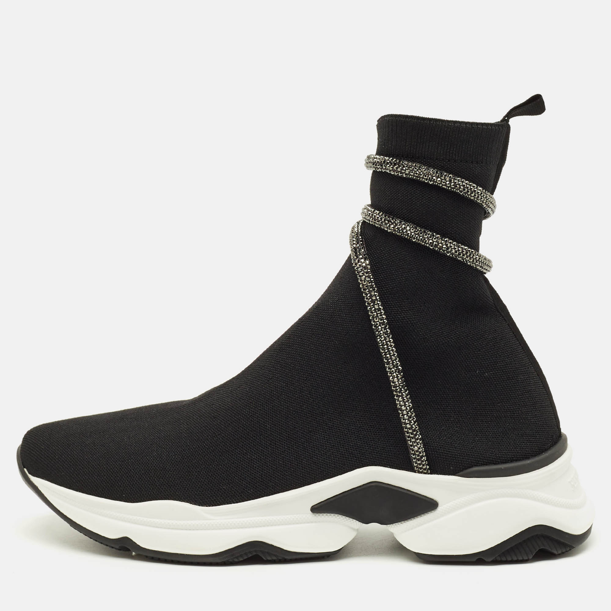 

René Caovilla Cleo Running Size  Black Knit Fabric High Top Sneakers