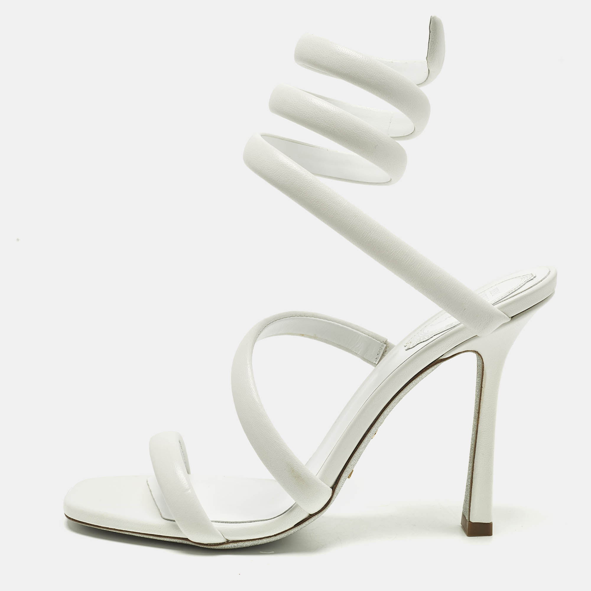 

René Caovilla Cleo Size  White Leather Ankle Strap Sandals