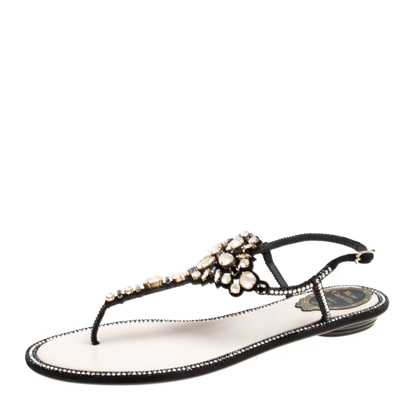 rene caovilla crystal flat thong sandal