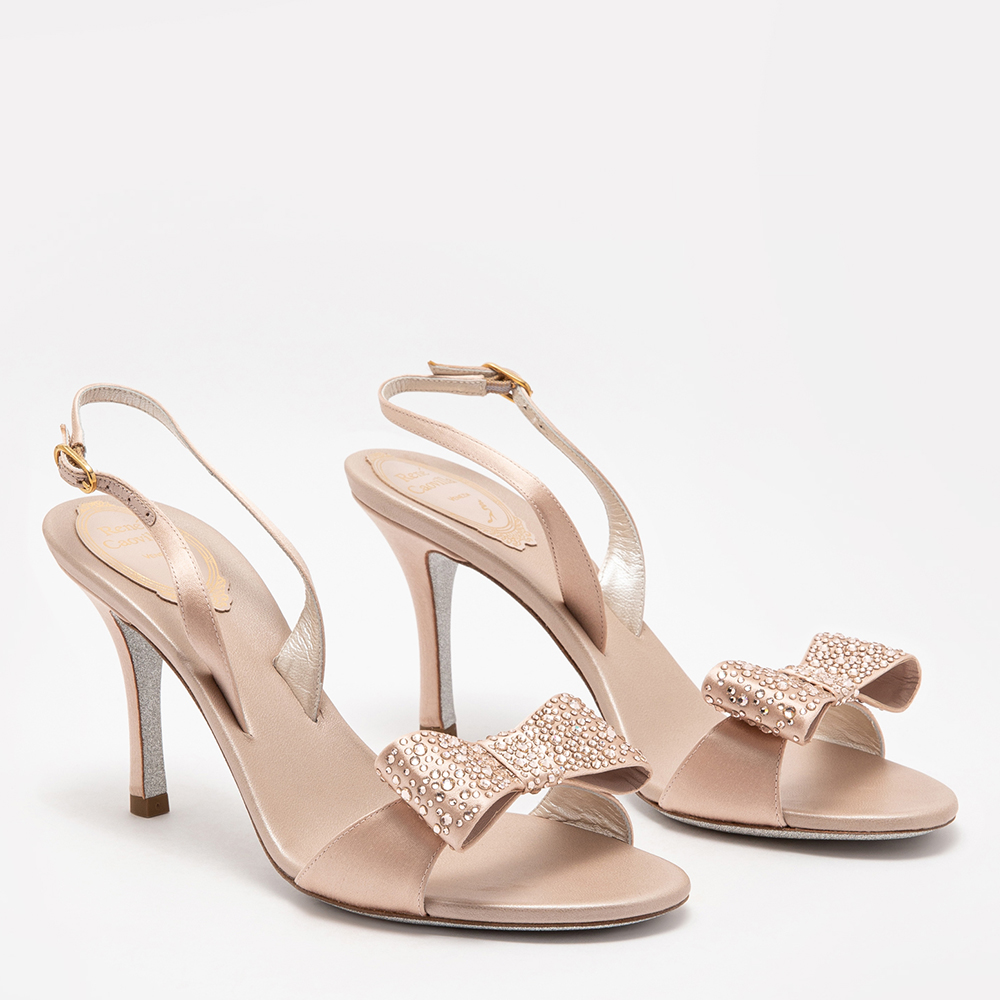 

Rene Caovilla Beige Textile/Leather Crystal Embellished Sandals Size EU