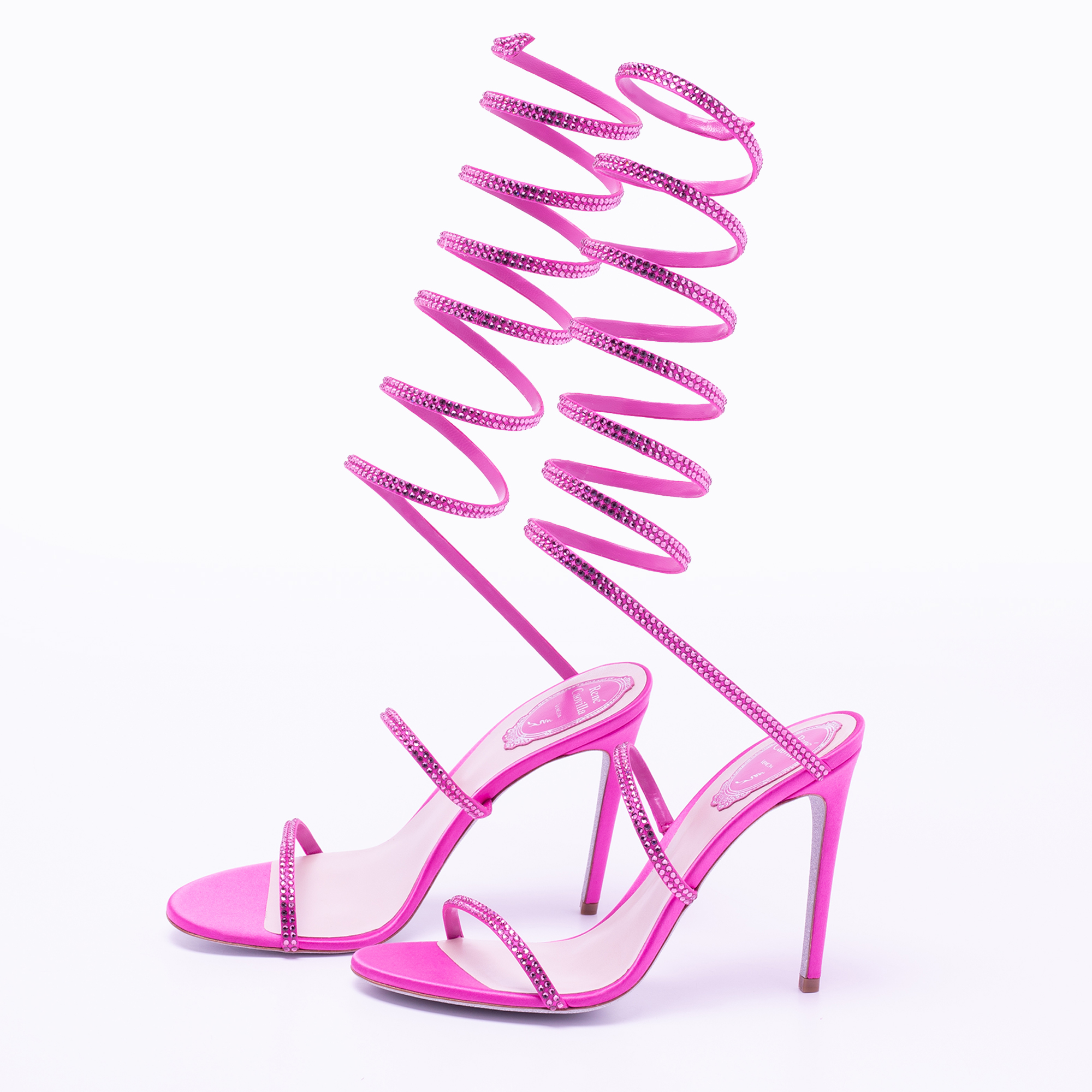 

René Caovilla Pink Satin Cleo Crystal-Embellished Sandals Size