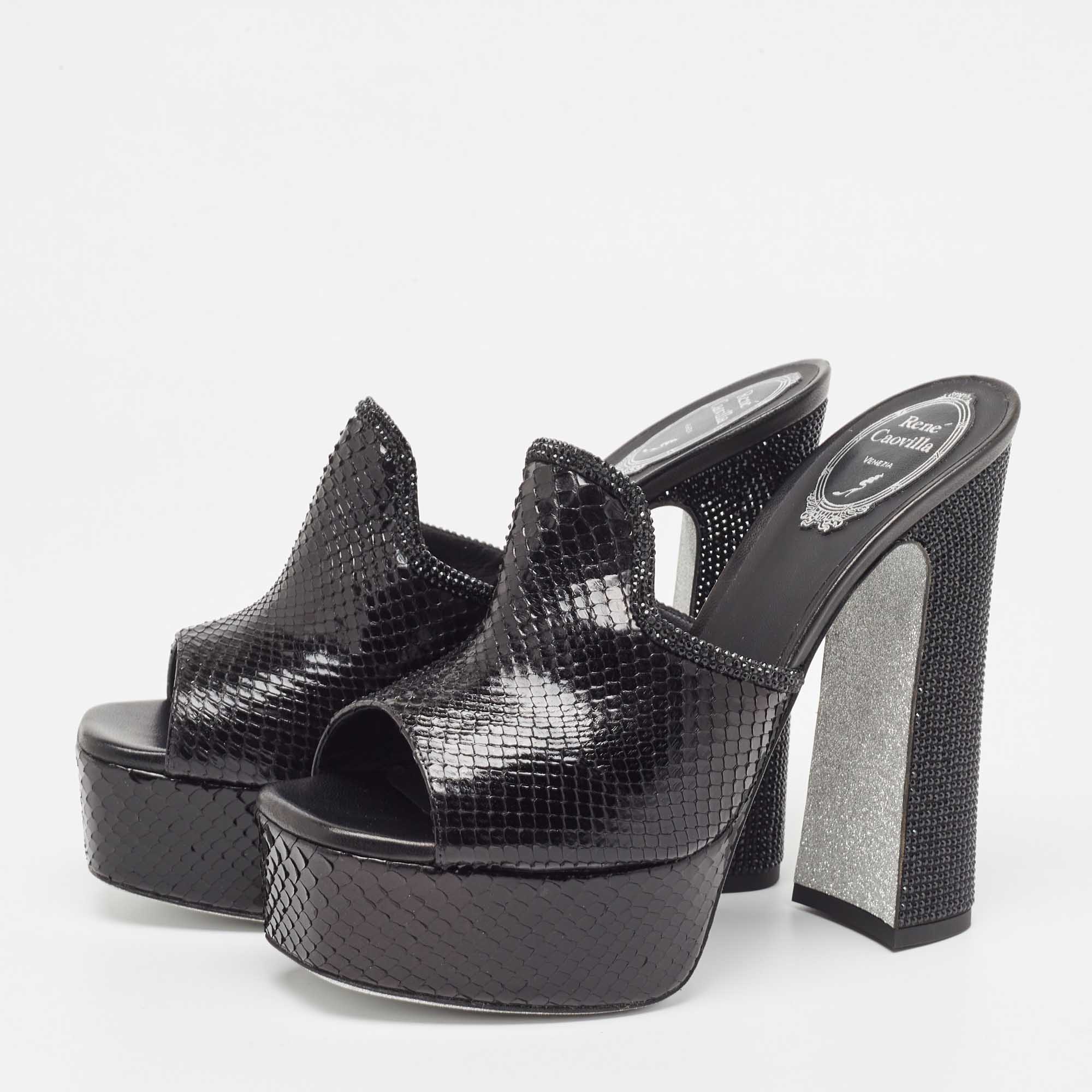 

René Caovilla Black Python Slide Sandals Size