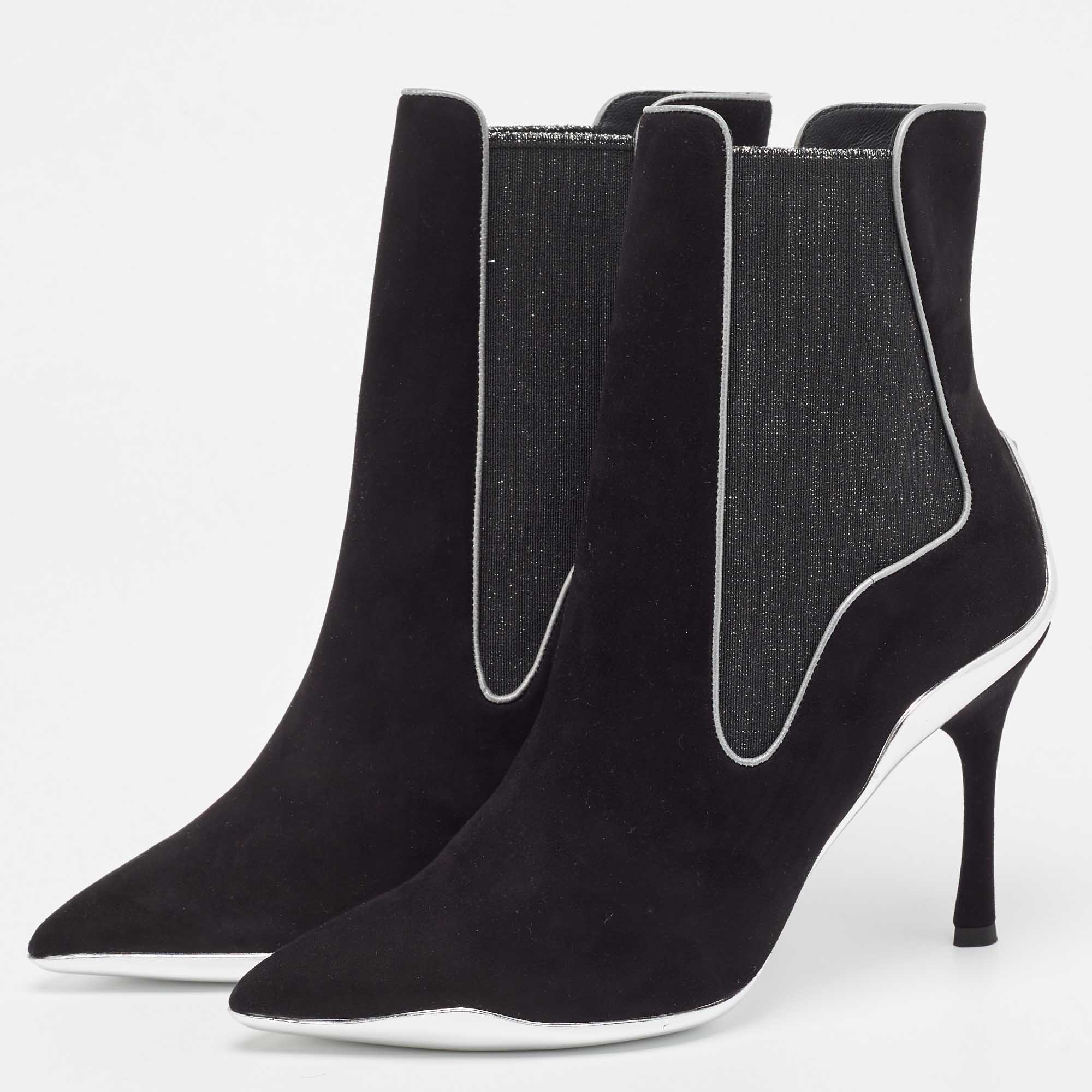 

René Caovilla Black Suede and Fabric Ankle Boots Size