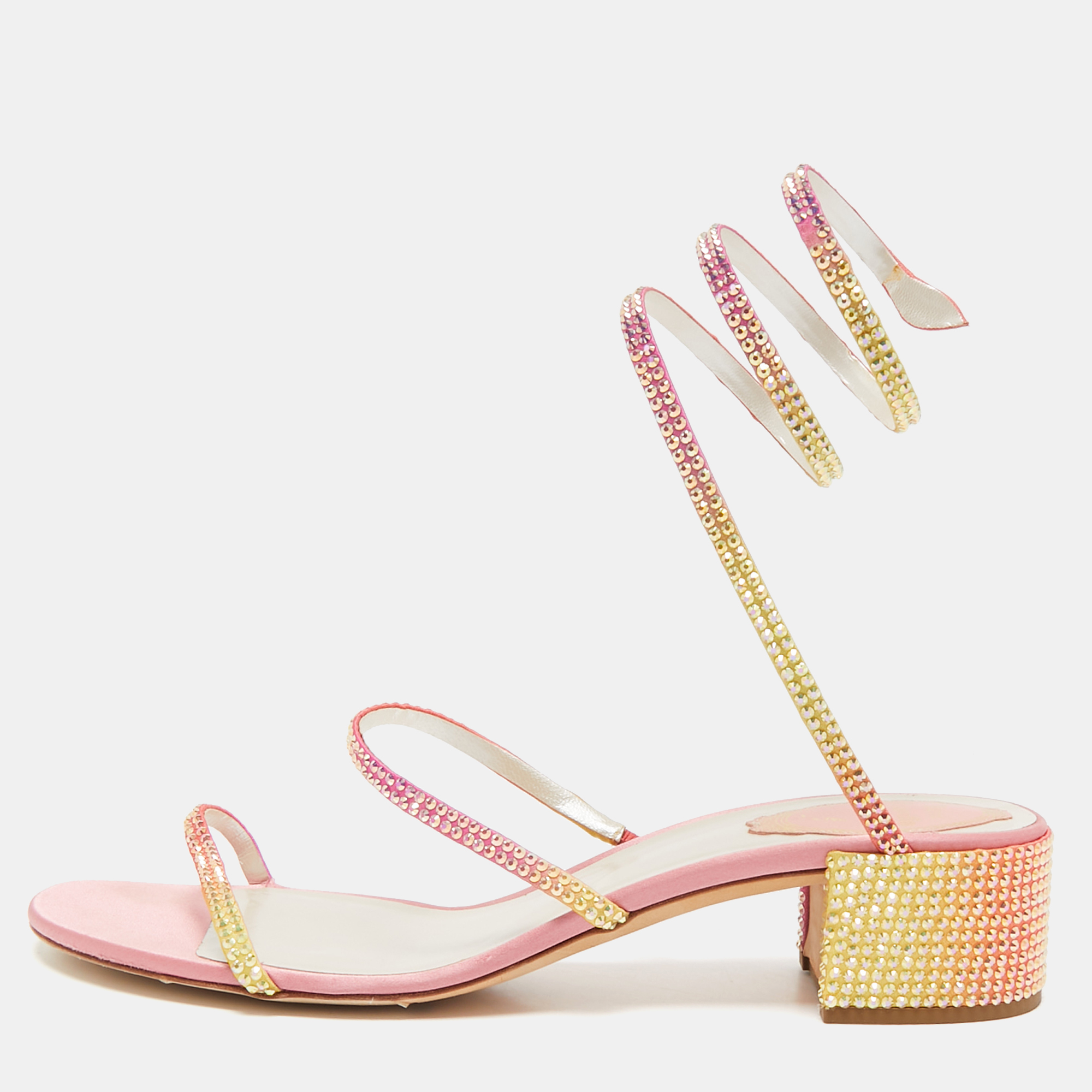 

René Caovilla Multicolor Satin Cleo Ankle Strap Sandals Size