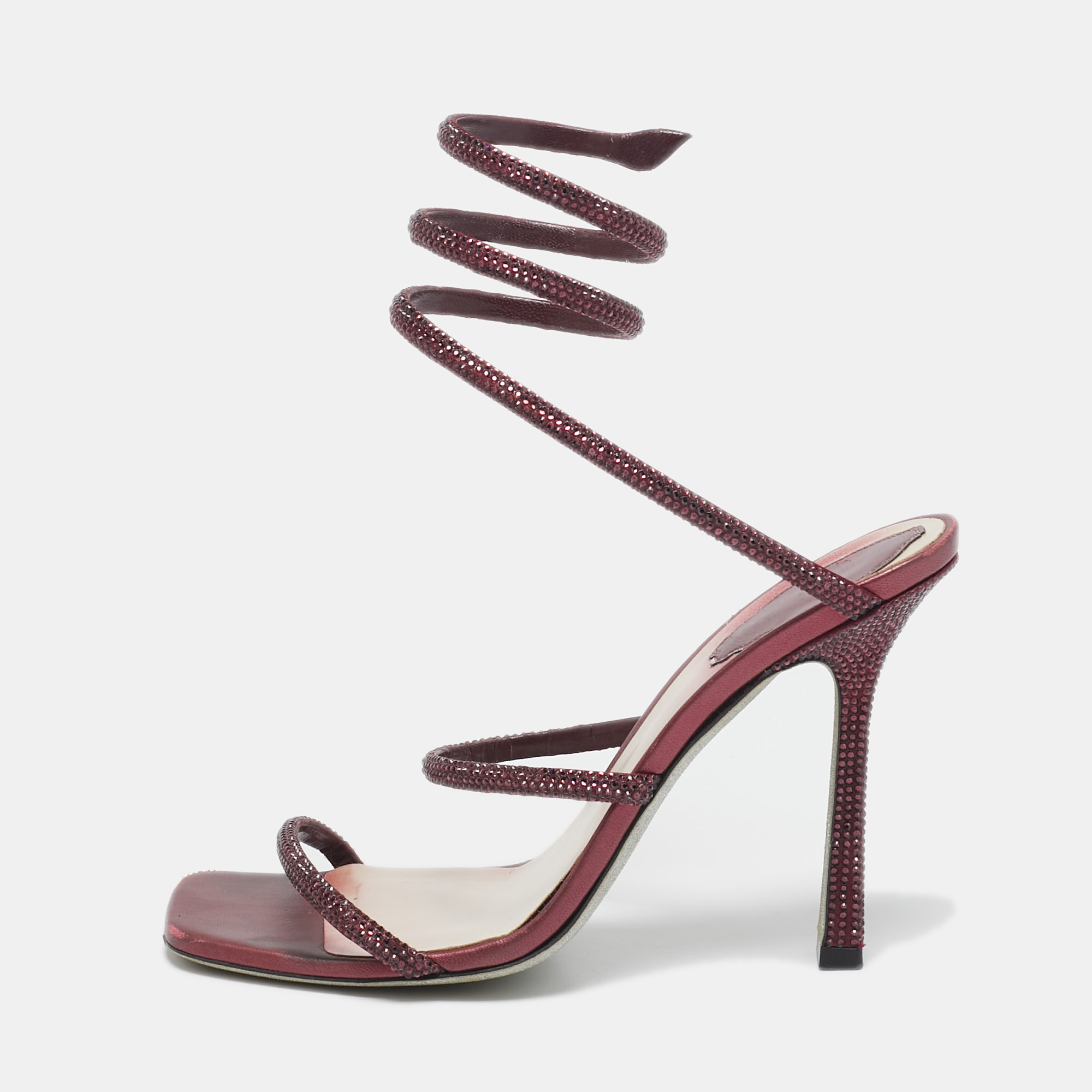 

René Caovilla Burgundy Leather Cleo Ankle Strap Sandals Size