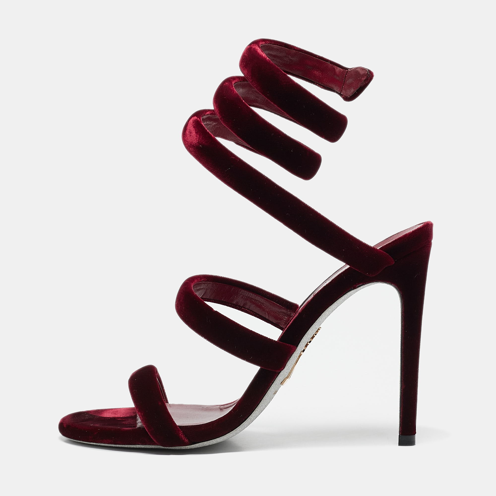 

René Caovilla Burgundy Velvet Cleo Ankle Strap Sandals Size