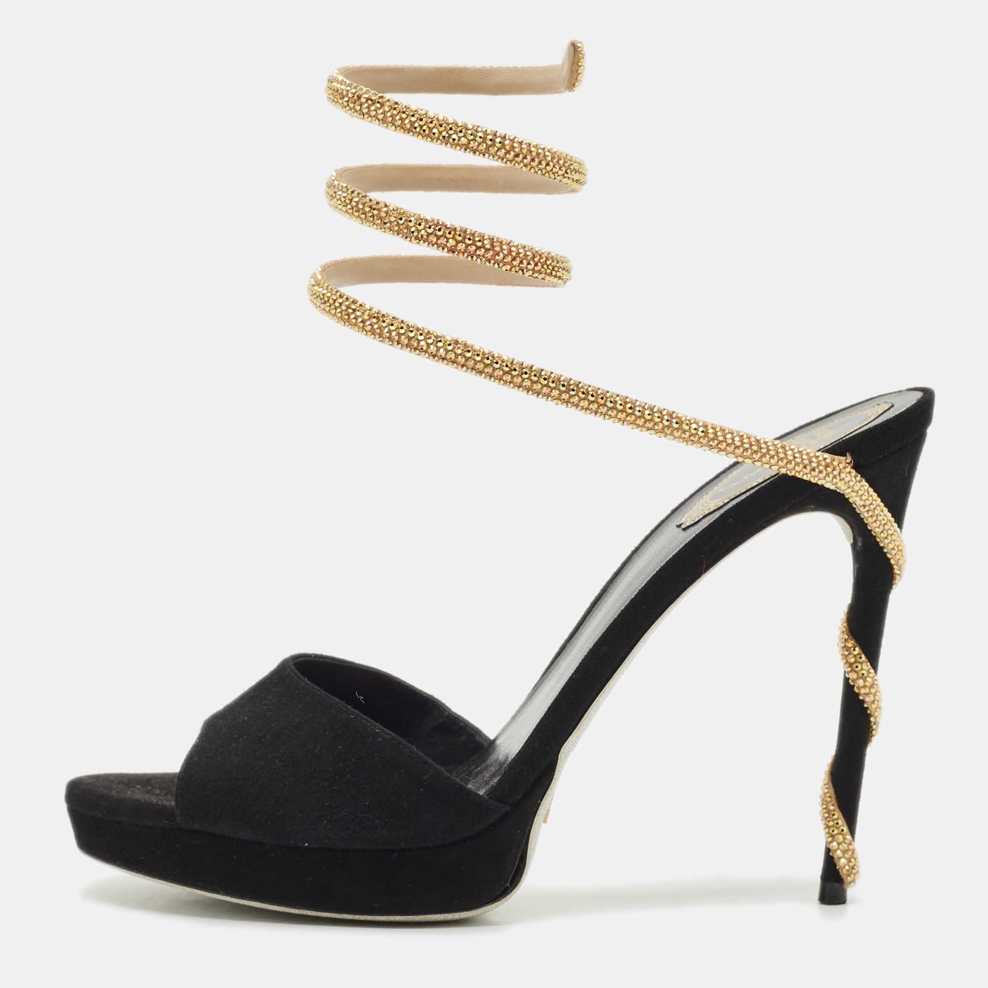 

René Caovilla Black Suede Margot Platform Sandals Size