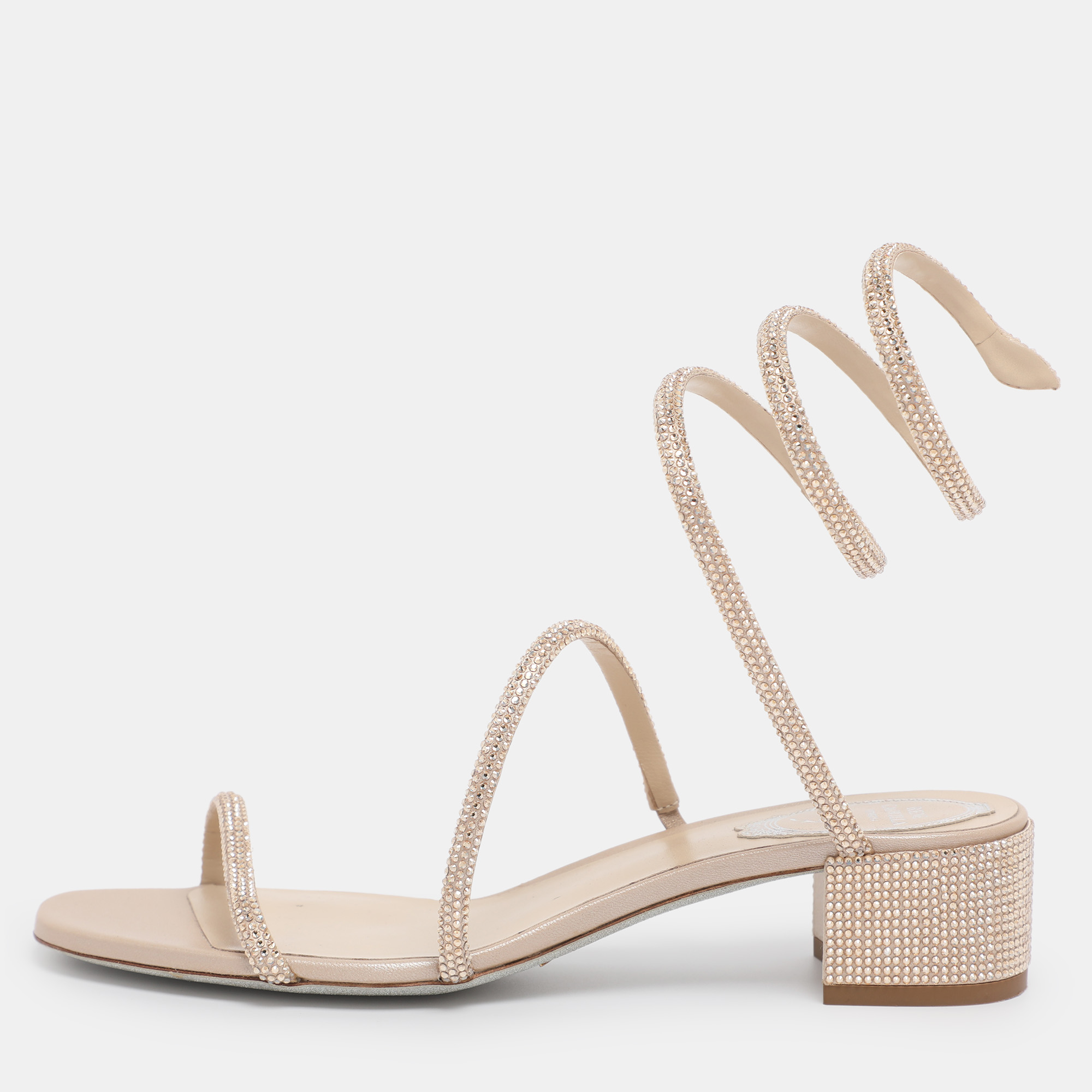

Rene Caovilla Gold Satin Cleo Crystal Embellished Sandals Size 38