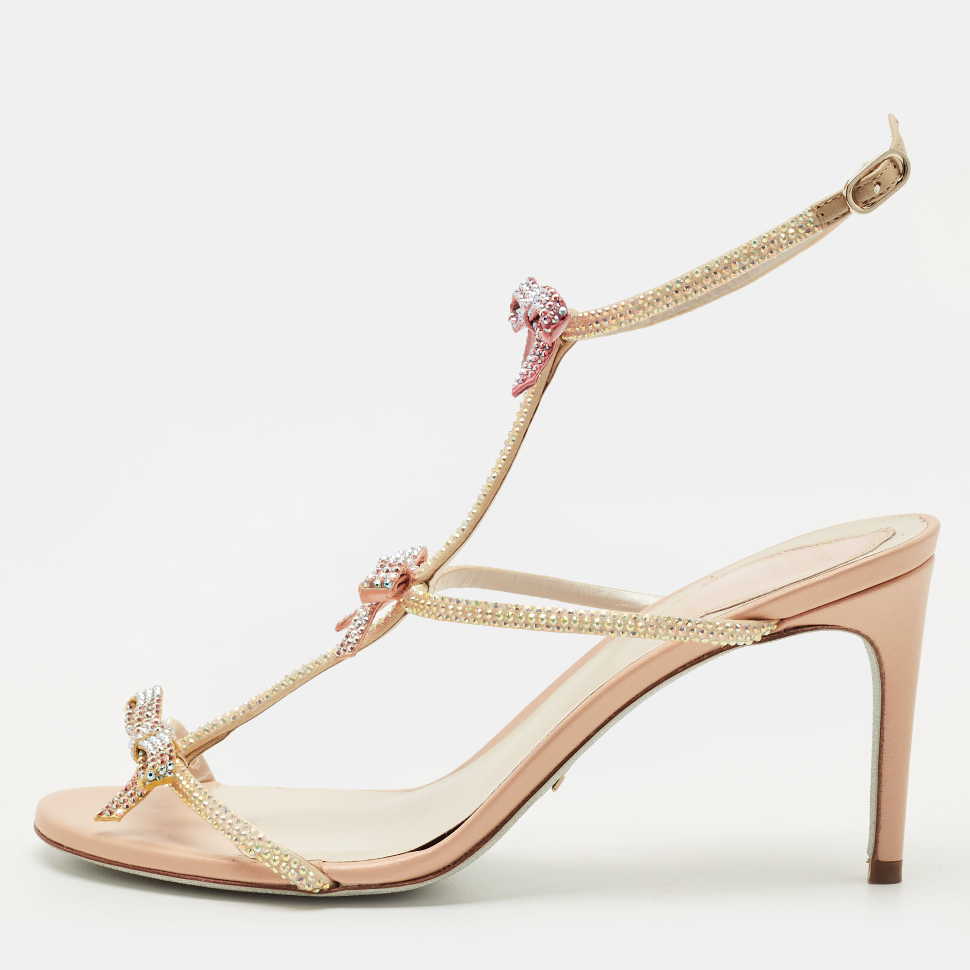 Ren&eacute; Caovilla Multicolor Satin Caterina Ankle Strap Sandals Size 37