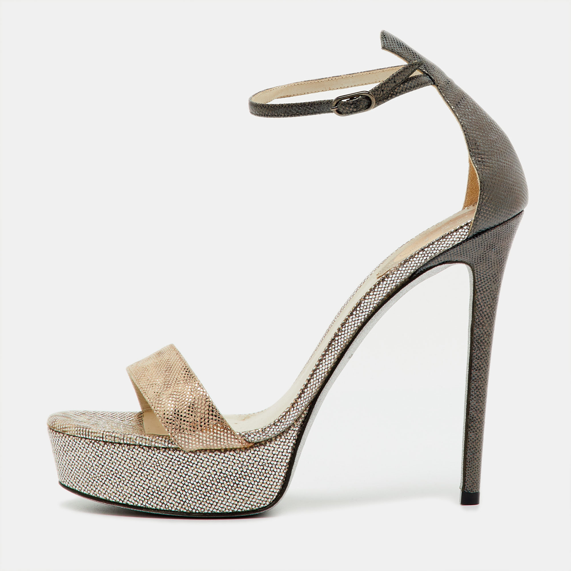 

René Caovilla Metallic Leather Anastasia Ankle Strap Platform Sandals Size