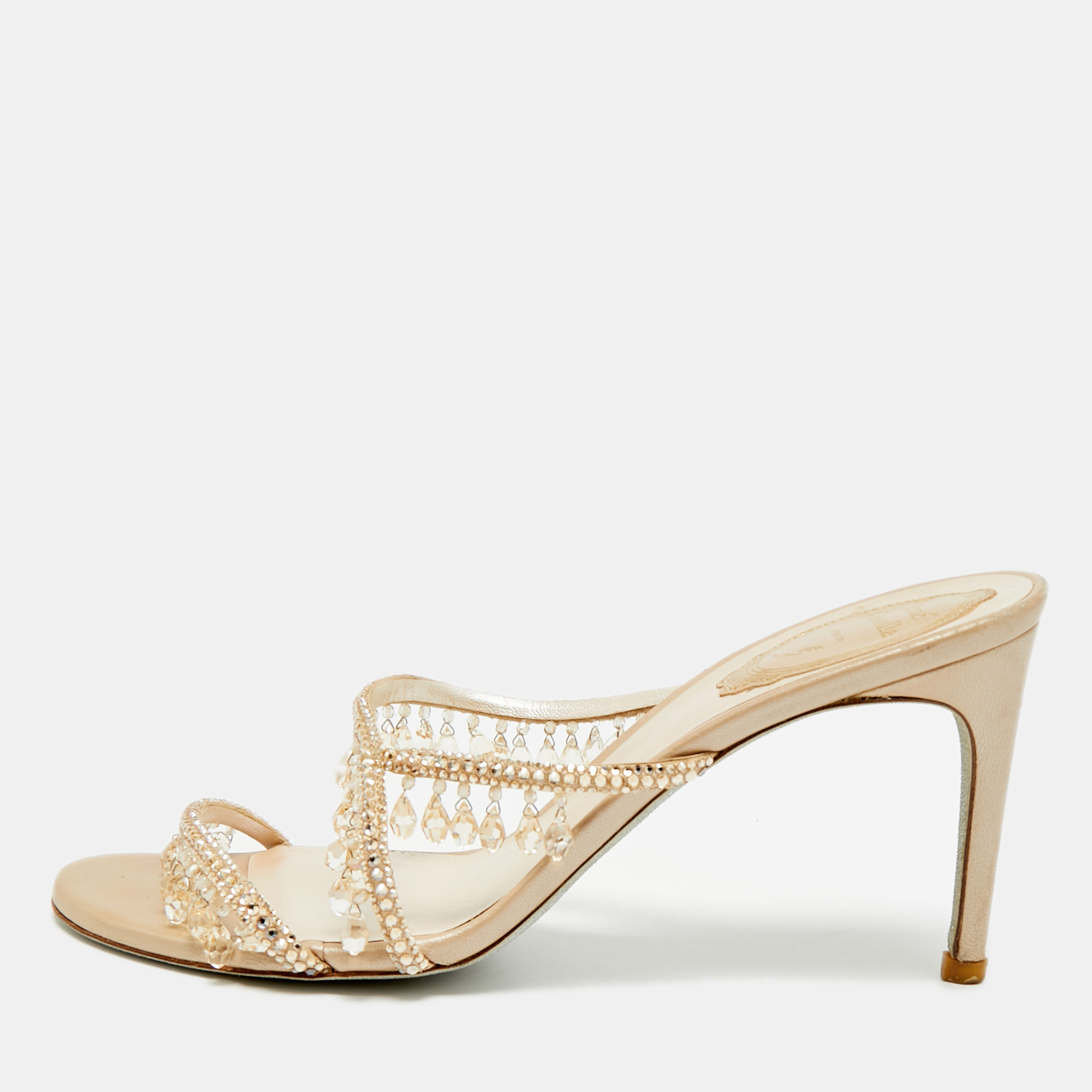 

René Caovilla Chandelier Size  Beige Satin Slide Sandals