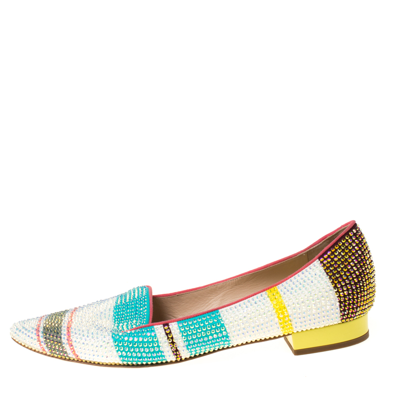 

René Caovilla Multicolor Crystal Embellished Slip On Flats Size
