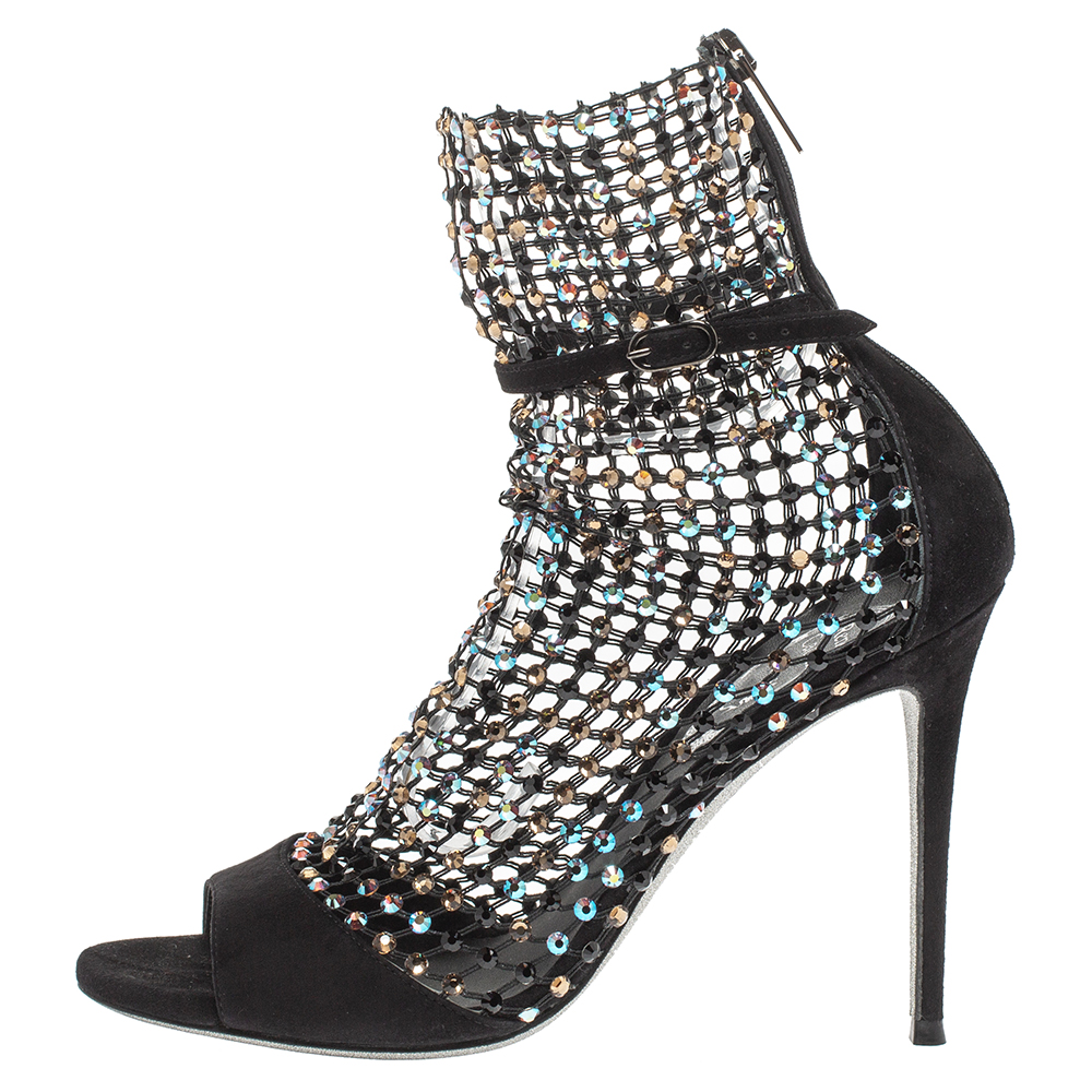 

Rene Caovilla Black Suede And Mesh Crystal Embellished Galaxia Sandals Size