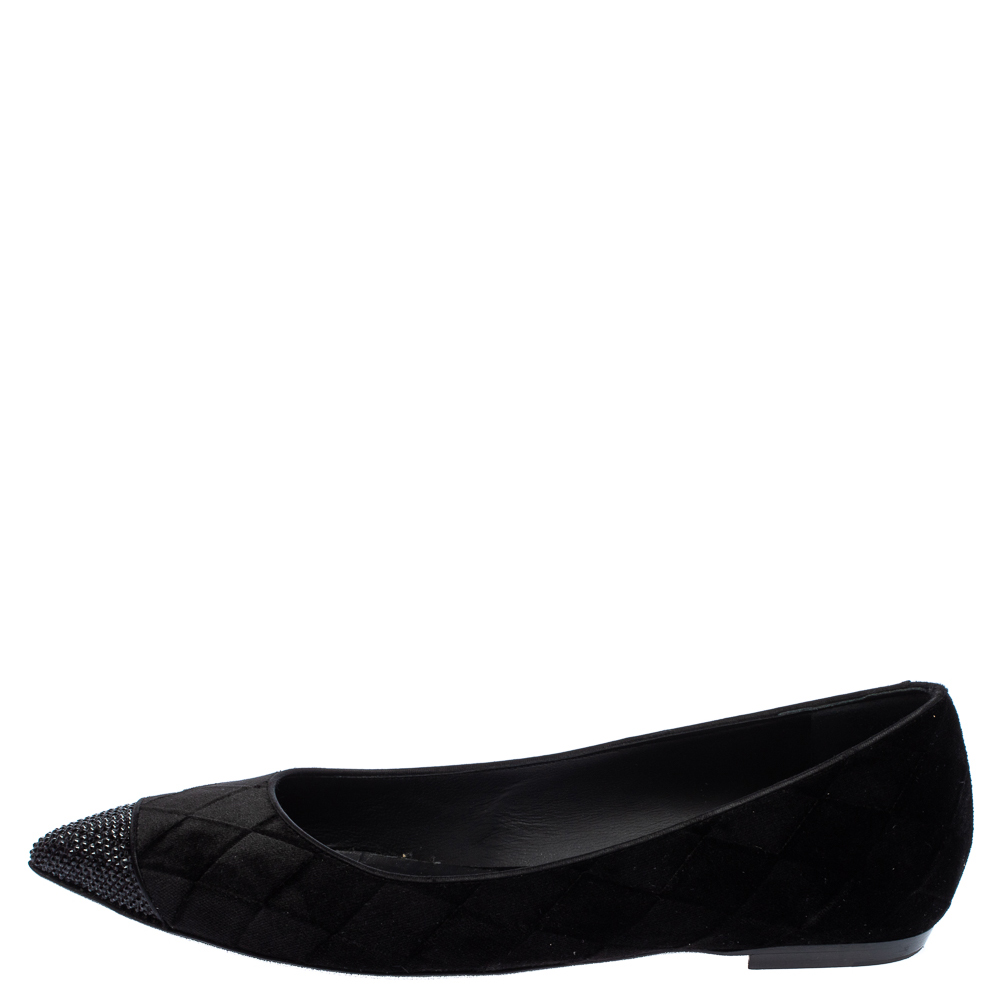 

René Caovilla Black Velvet, Strass Skimmer Ballet Flats Size