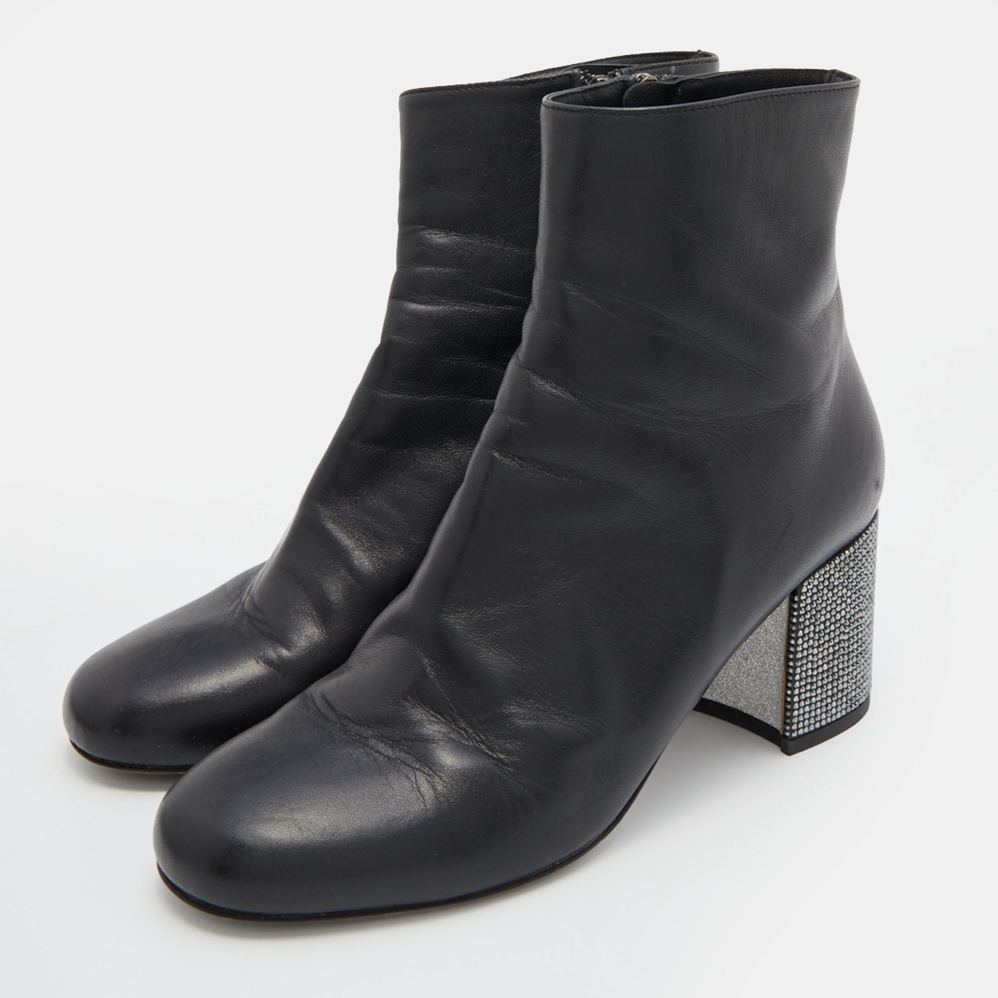 

René Caovilla Black Leather Ankle Length Boots Size