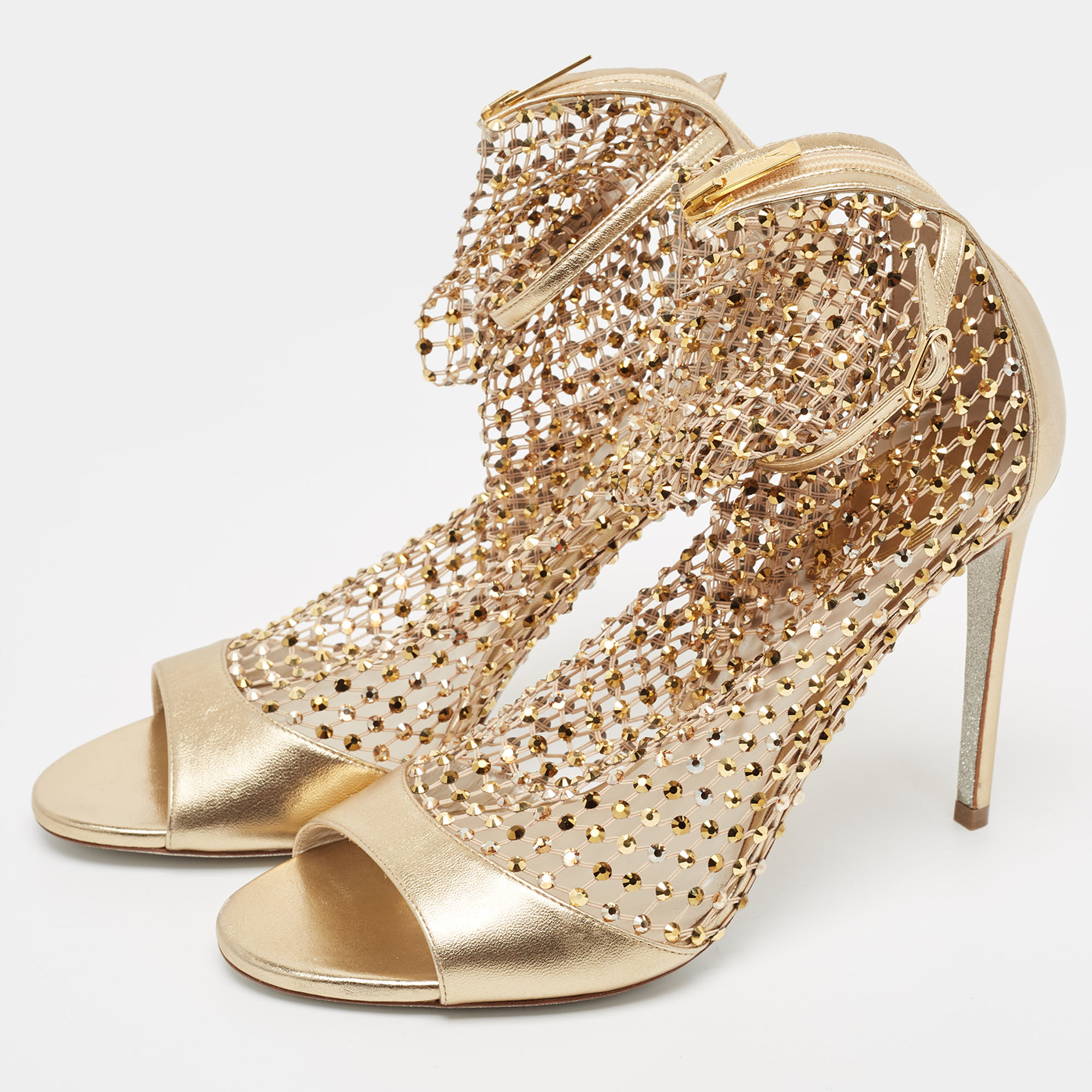 

Rene Caovilla Lace And Leather Crystal Embellished Galaxia Sandals Size, Metallic