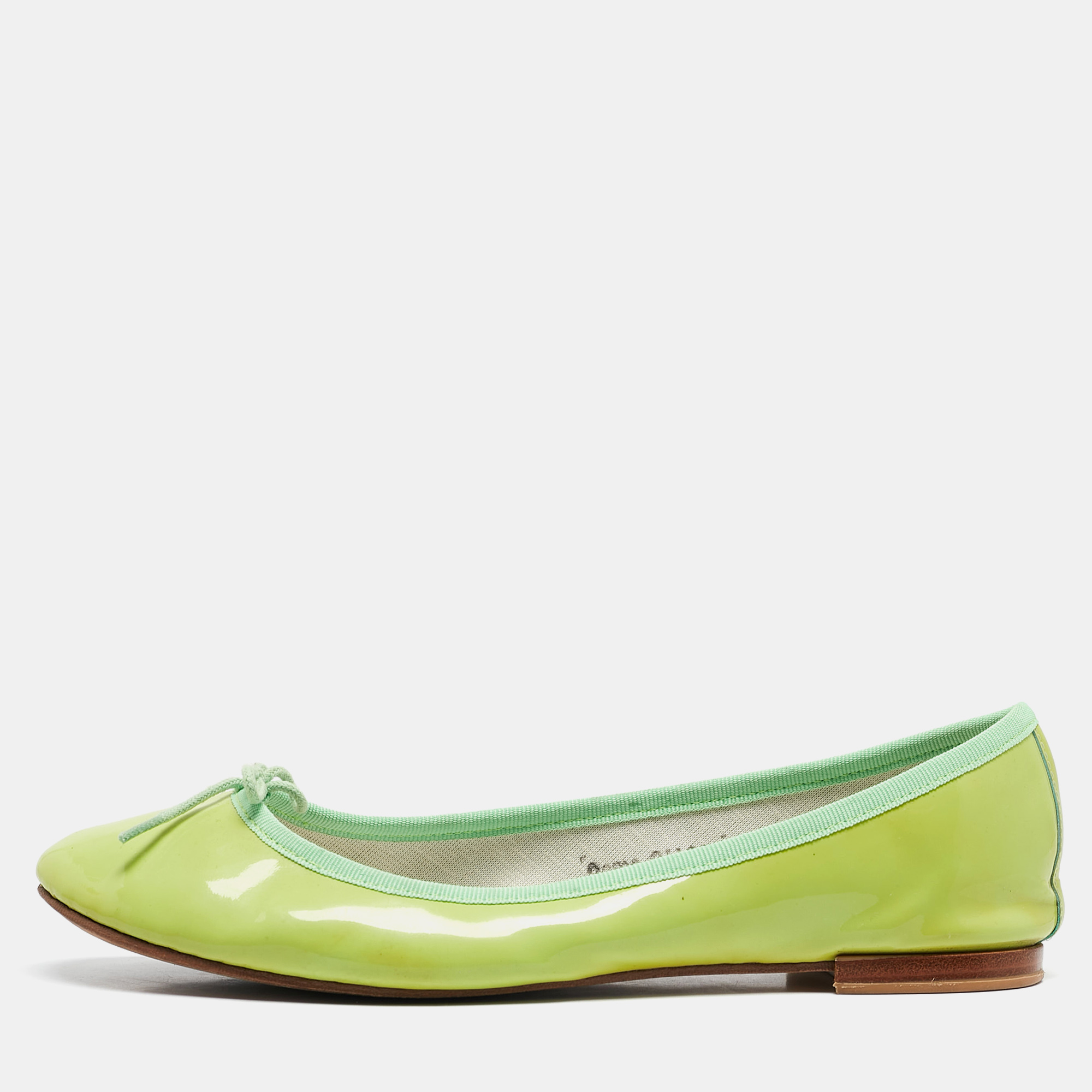 

Repetto Neon Green Patent Leather Bow Ballet Flats Size