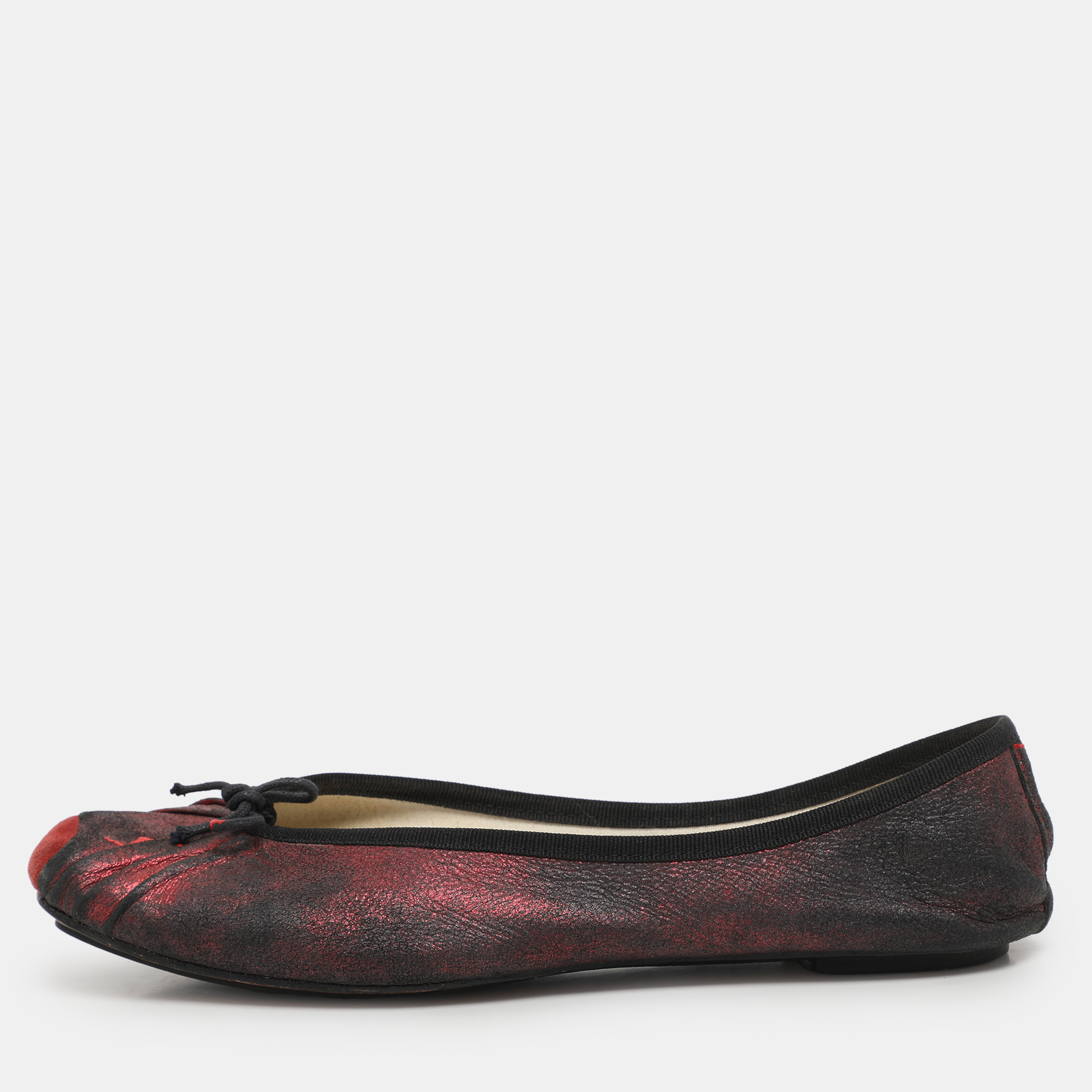 

Repetto Black/Red Metallic Leather Bow Ballet Flats Size