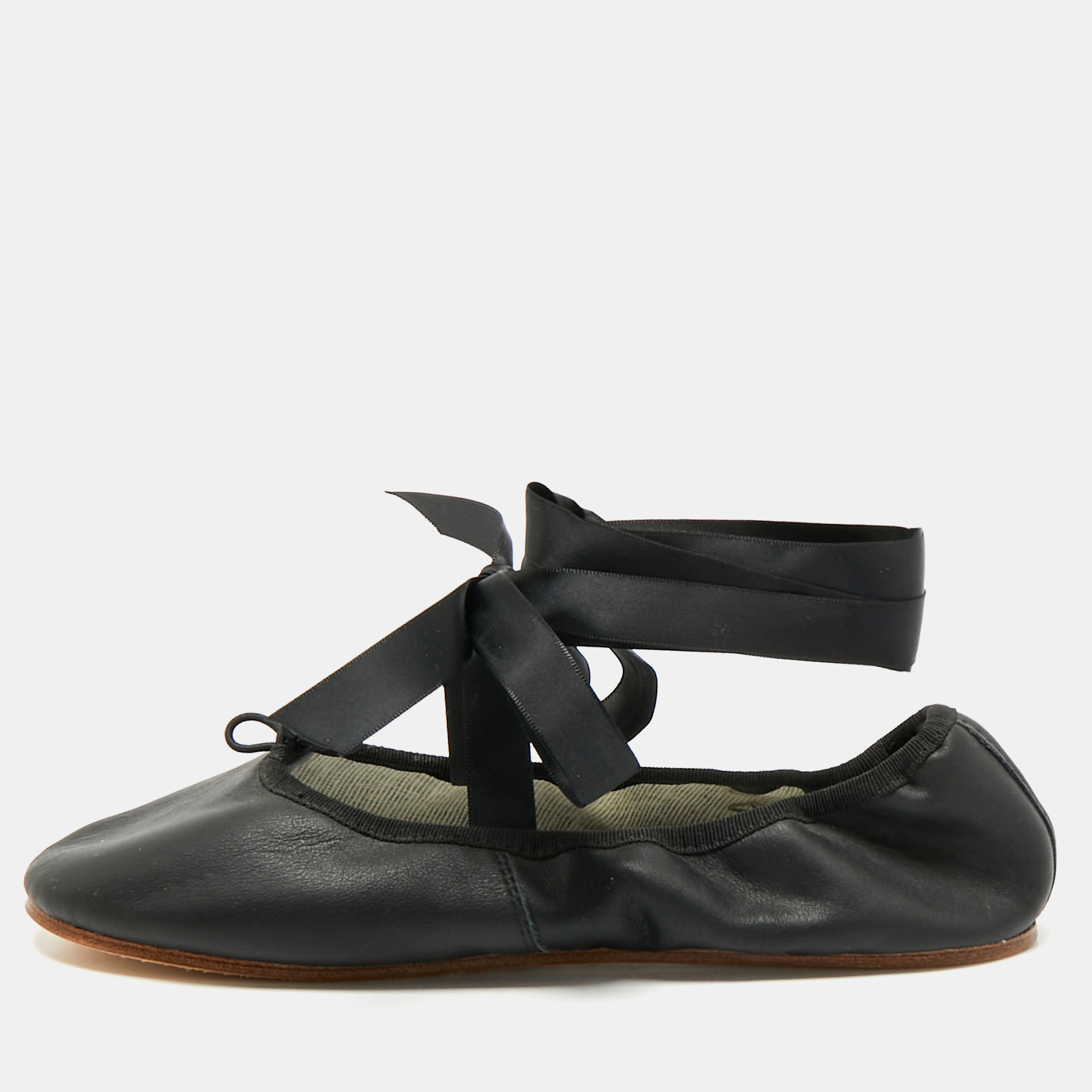 Pre-owned Repetto Black Leather Sophia Ballet Flats Size 38