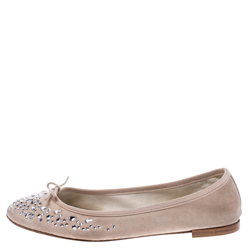 

Repetto Beige Suede Crystal Embellished Ballet Flats Size