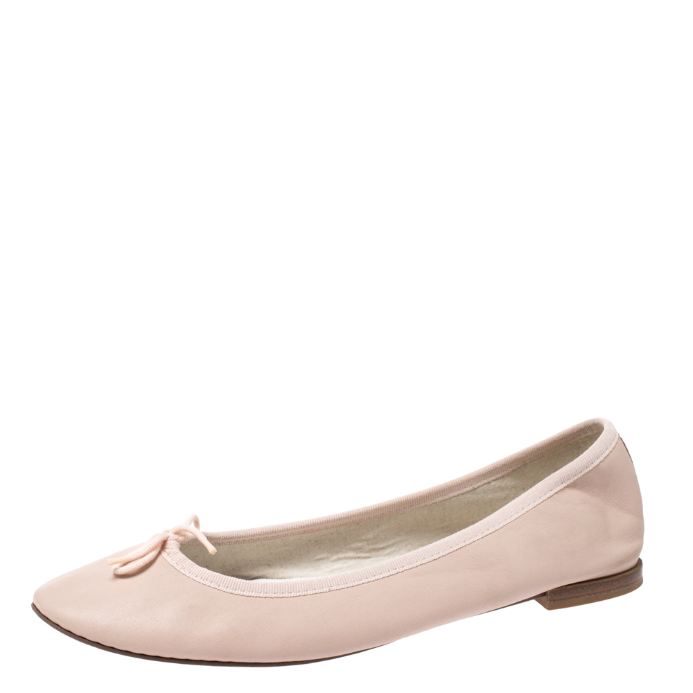 Pre-owned Repetto Light Pink Leather Bow Embellished Ballet Flats Size 42