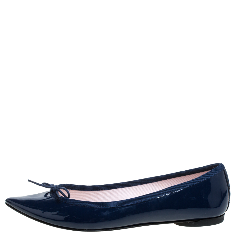 

Repetto Blue Patent Leather Brigitte Pointed Toe Ballet Flats Size