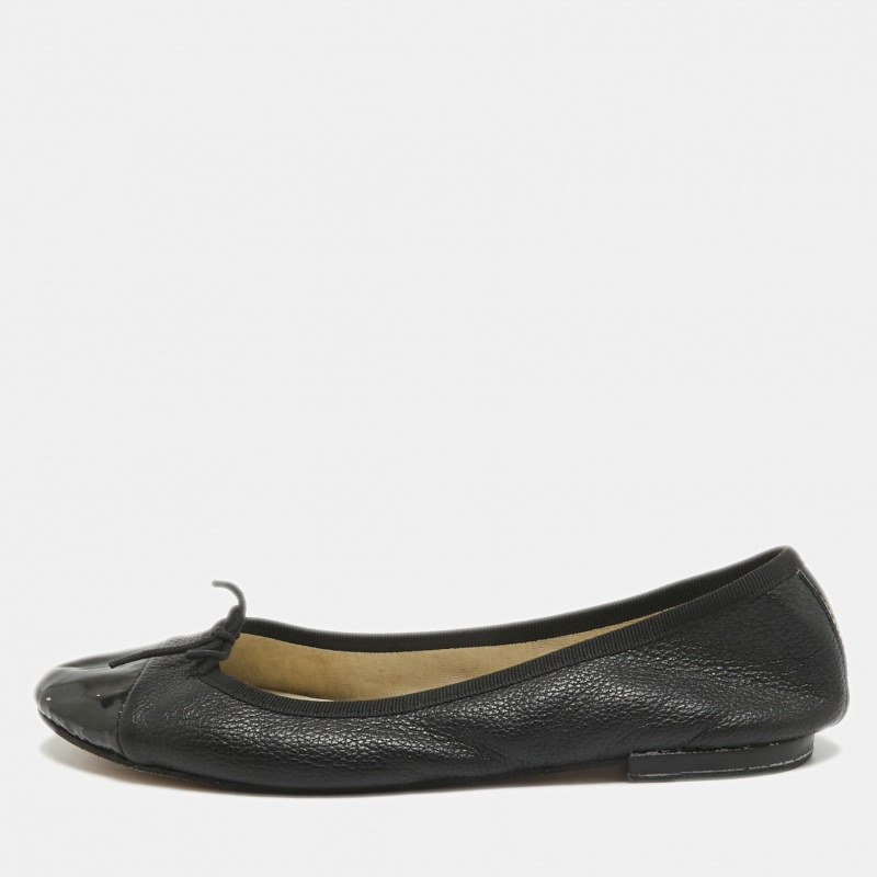 

Repetto Black Leather and Patent Cap Toe Bow Ballet Flats Size