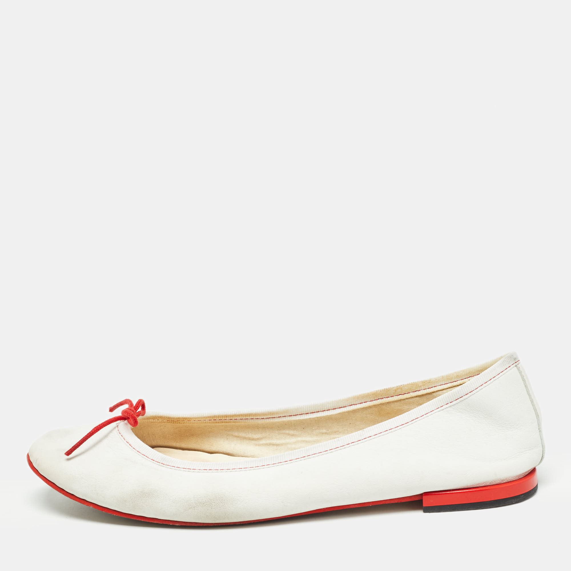 Pre-owned Repetto White Leather Bow Ballet Flats Size 39