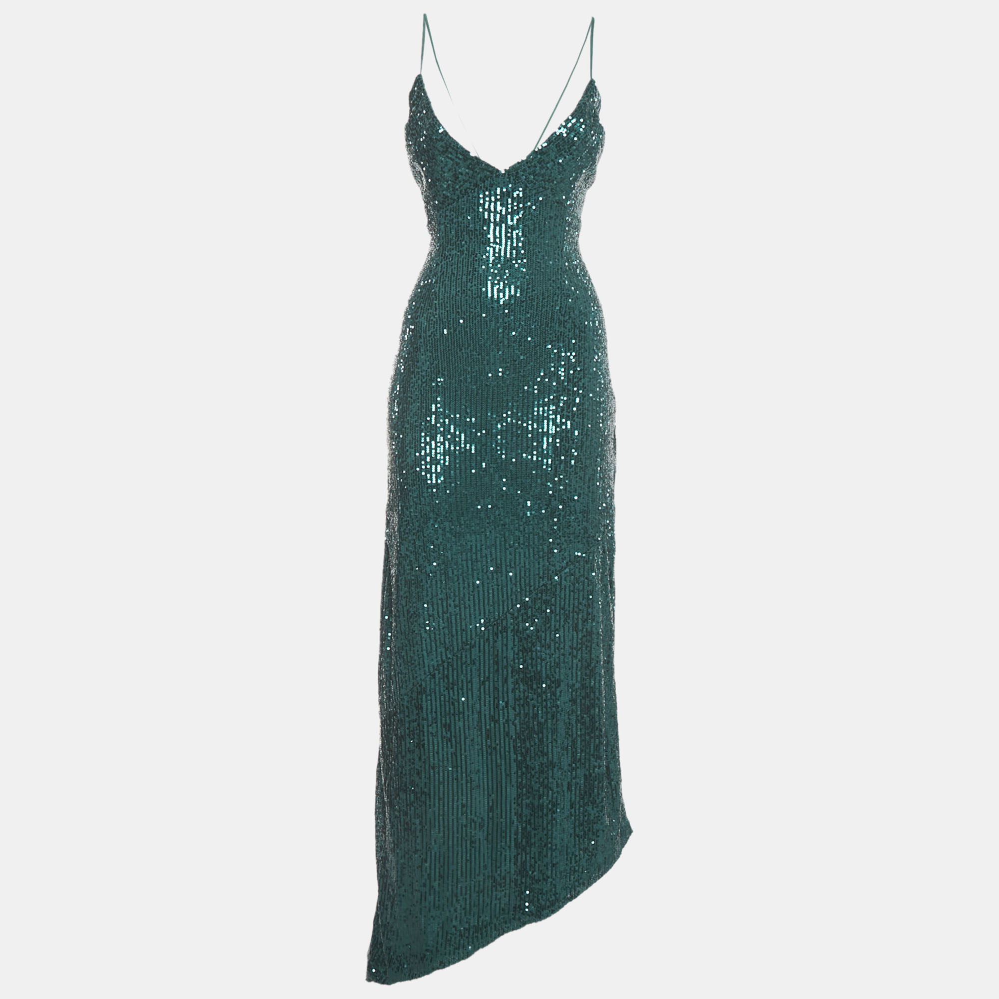 Pre-owned Retroféte Green Sequin Jersey Asymmetric Cocktail Dress S