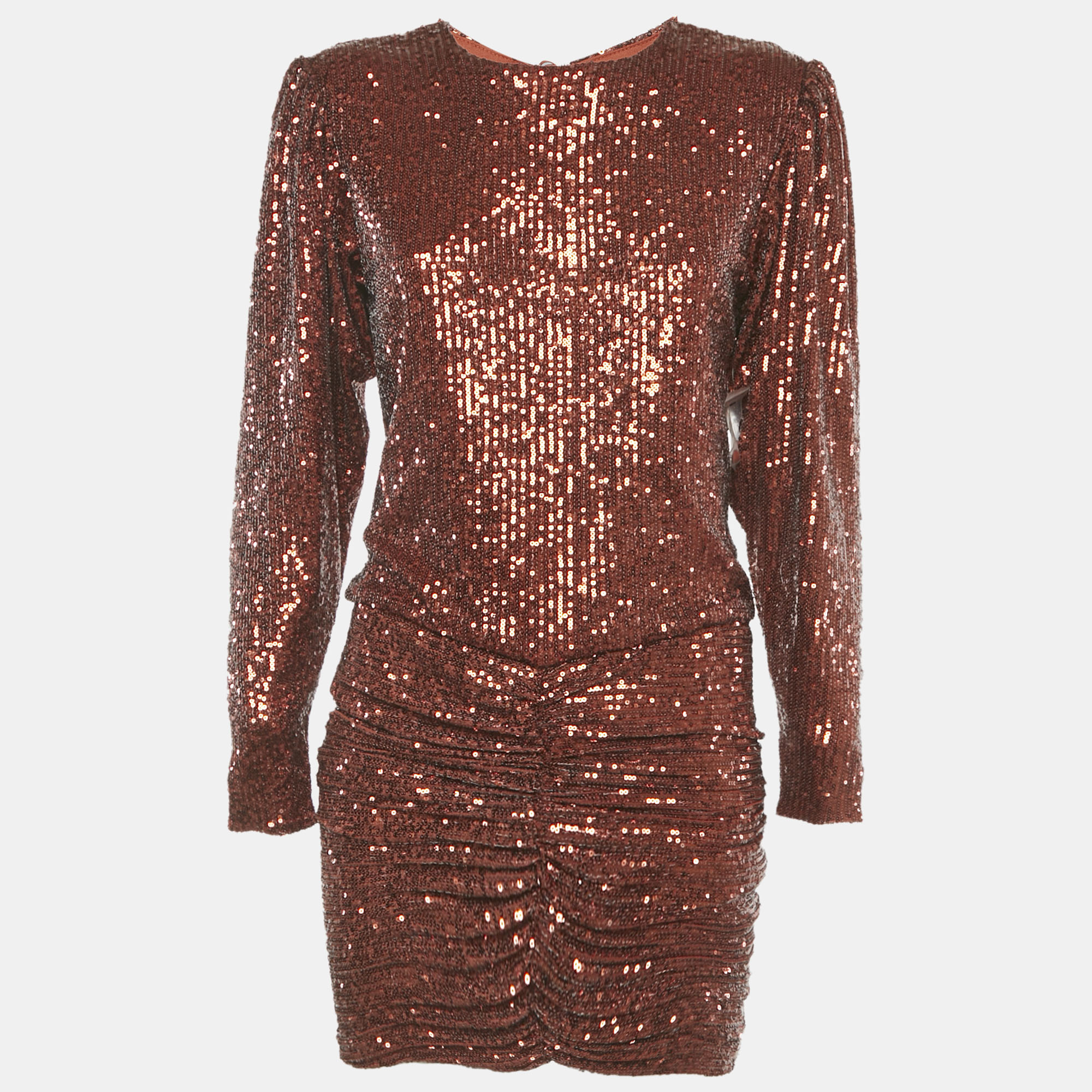 Pre-owned Retroféte Brown Sequin Flynn Ruched Mini Dress S