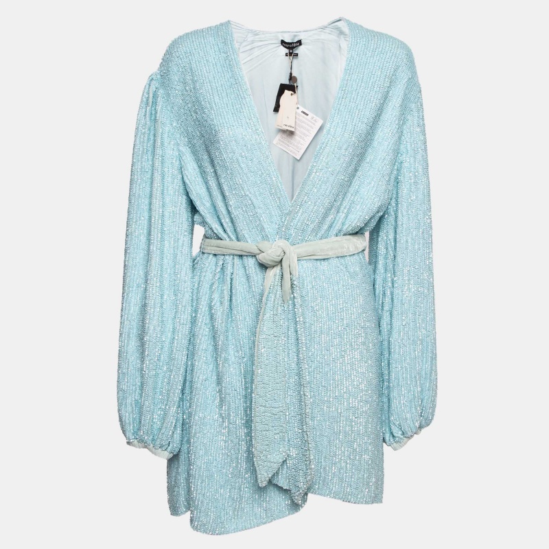 

Retrofete Blue Velvet Trim Sequin Gabrielle Wrap Dress M
