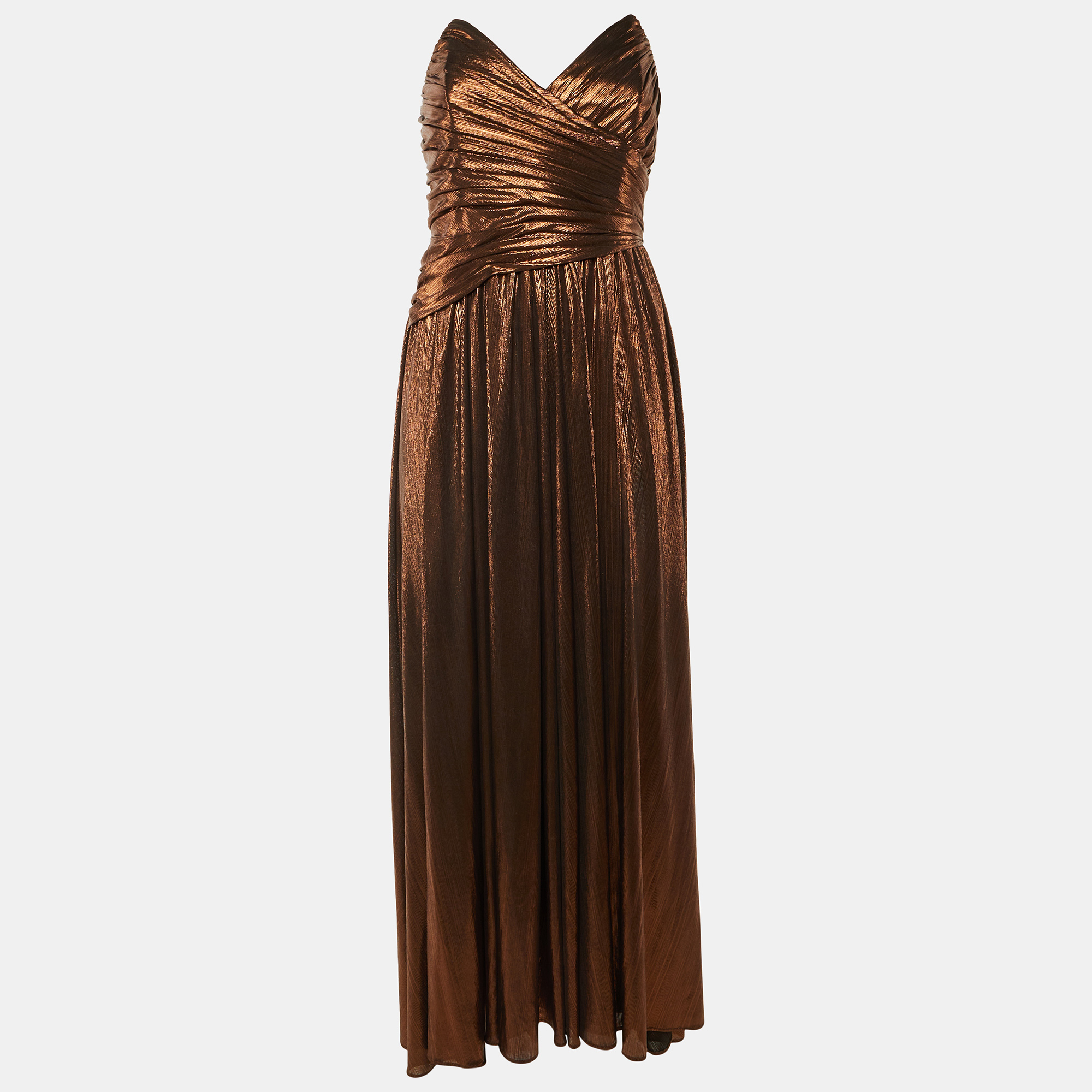 

Retrofete Metallic Brown Lame Waldorf Strapless Dress S