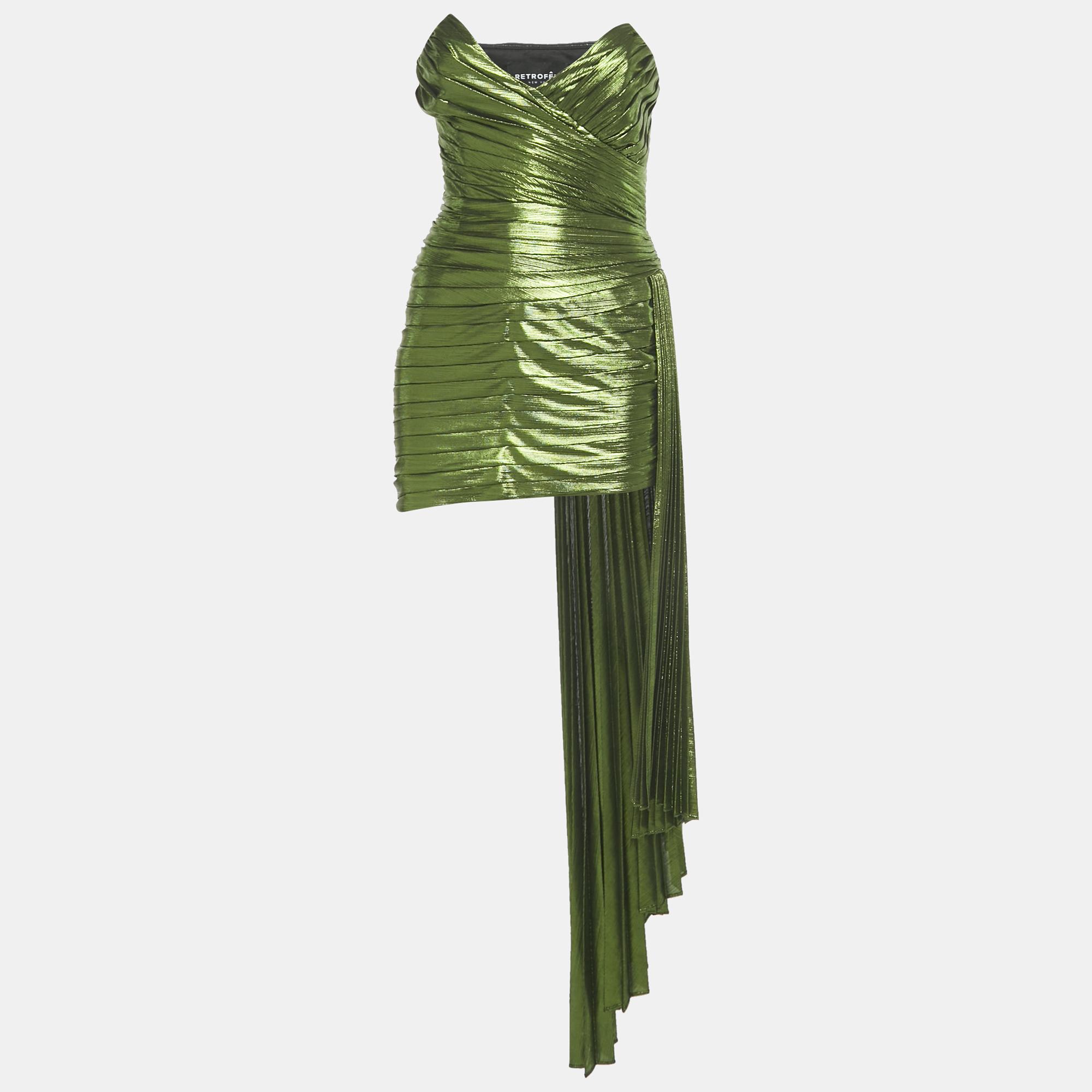 

Retrofete Green Lamé Pleated Draped Waist Daniele Dress XS
