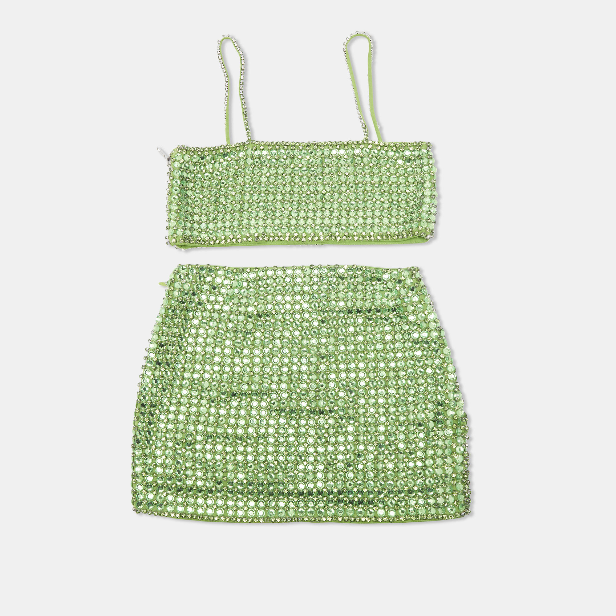 Pre-owned Retroféte Green Emilia Crystal Top And Skirt Set Xs