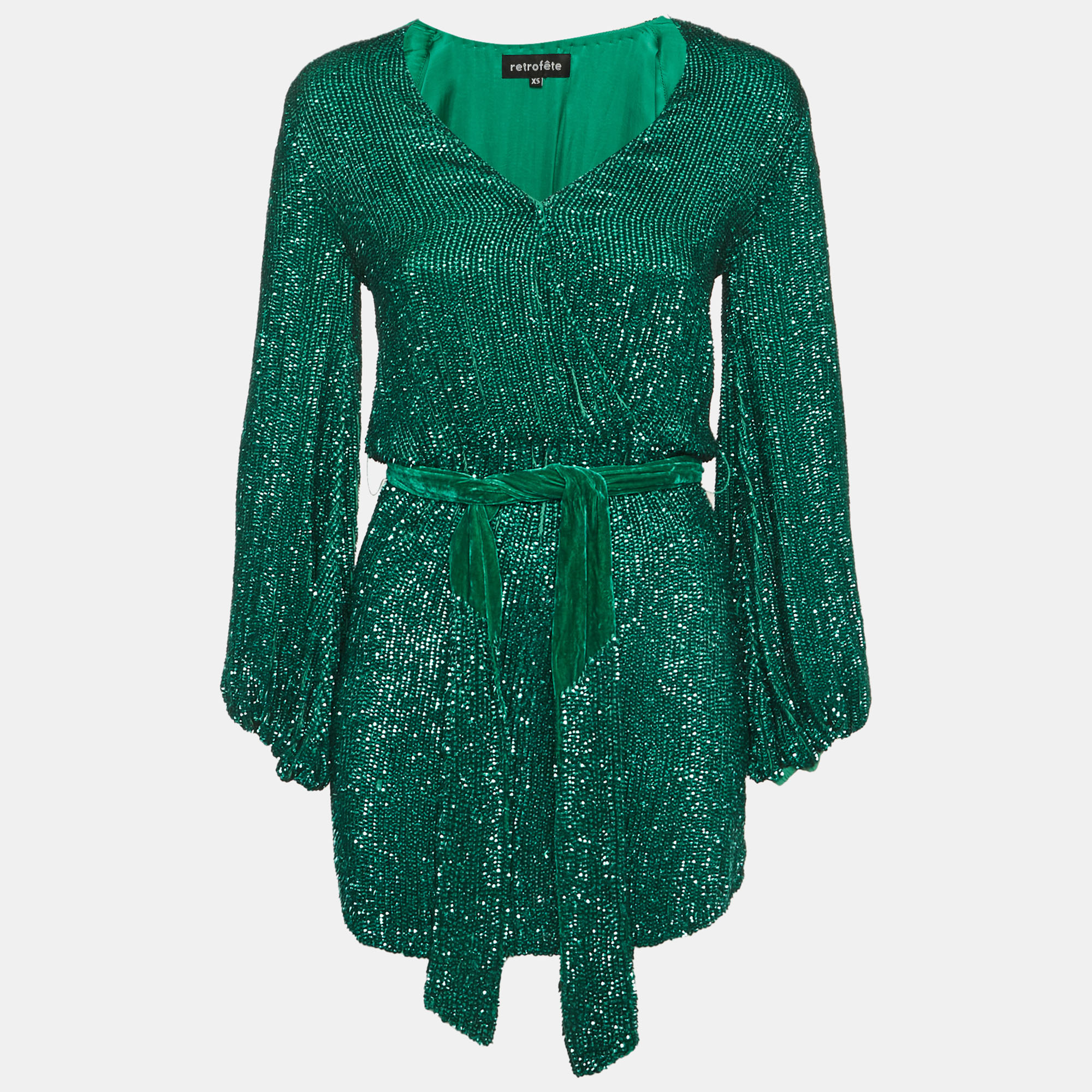 Pre-owned Retroféte Green Sequin Gabrielle Wrap Dress Xs