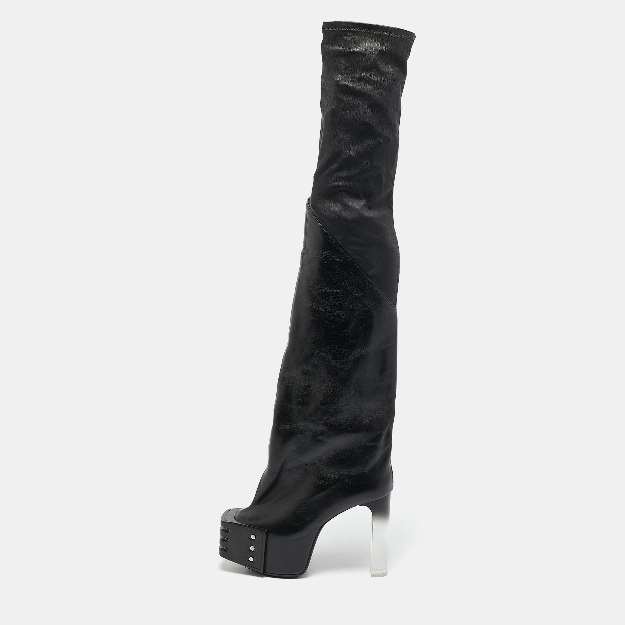 

Rick Owens Black Leather Rhino Grilled Kiss Boots Size