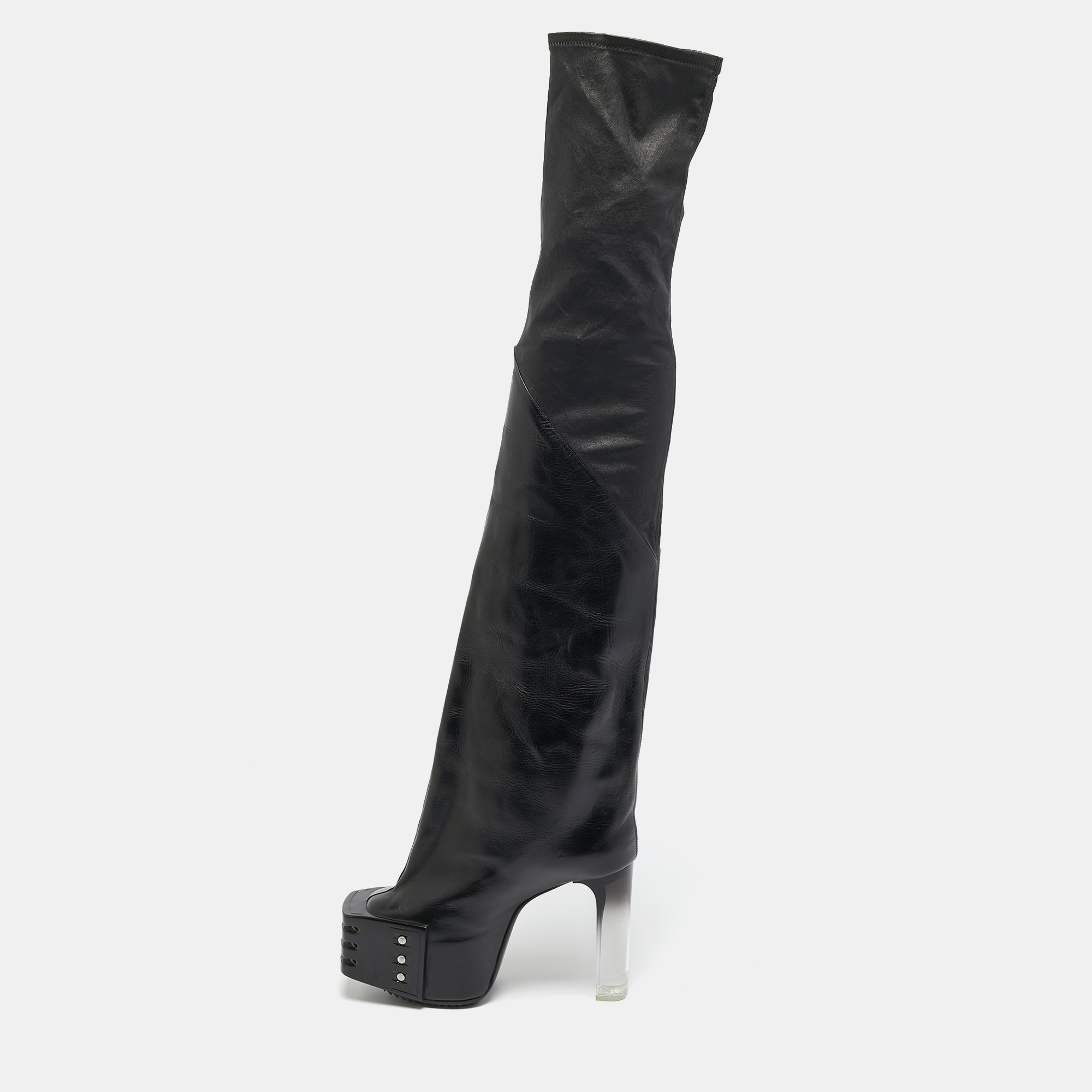 

Rick Owens Black Leather Rhino Grilled Kiss Boots Size