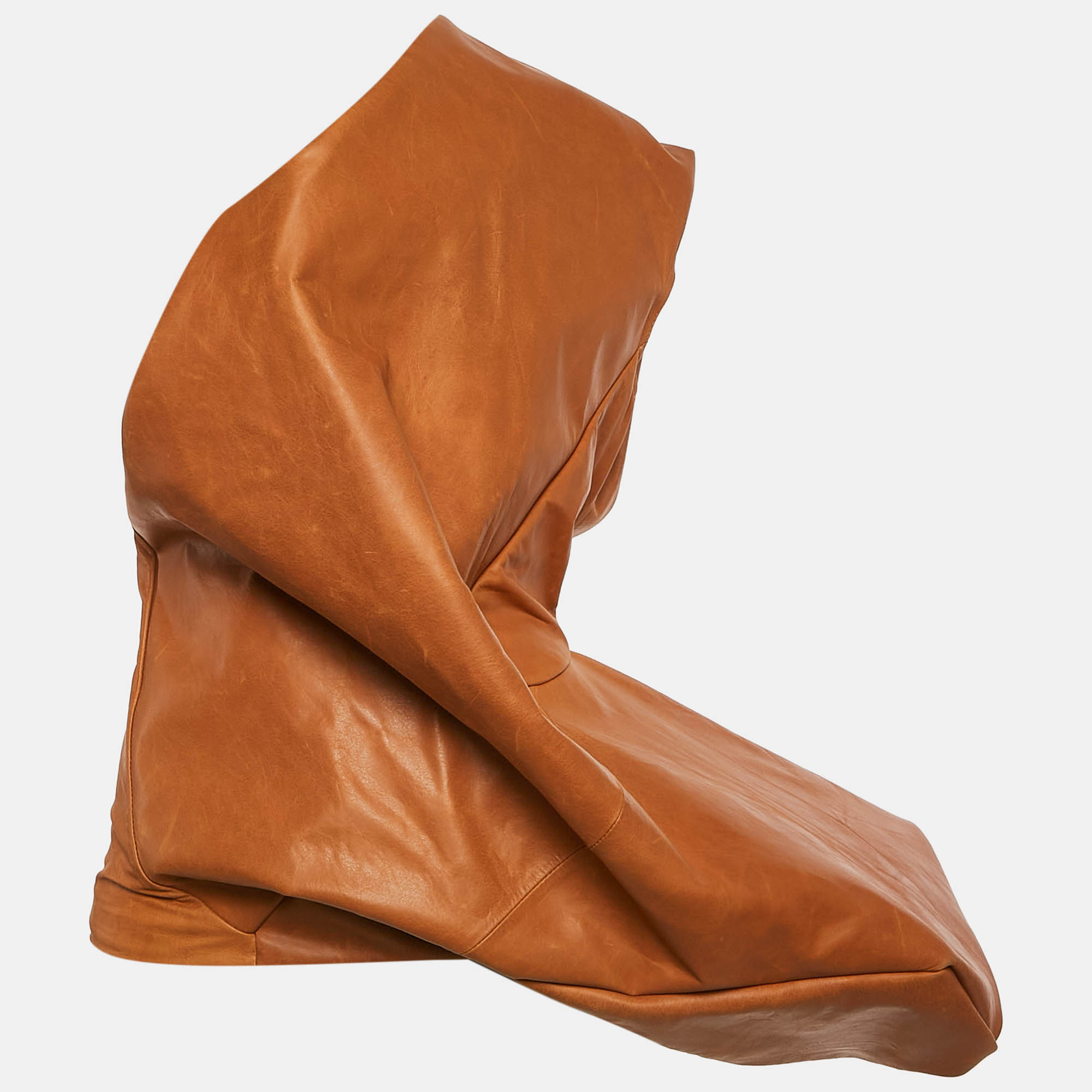 

Rick Owens Clay Brown Leather One-Shoulder Asymmetric Top S