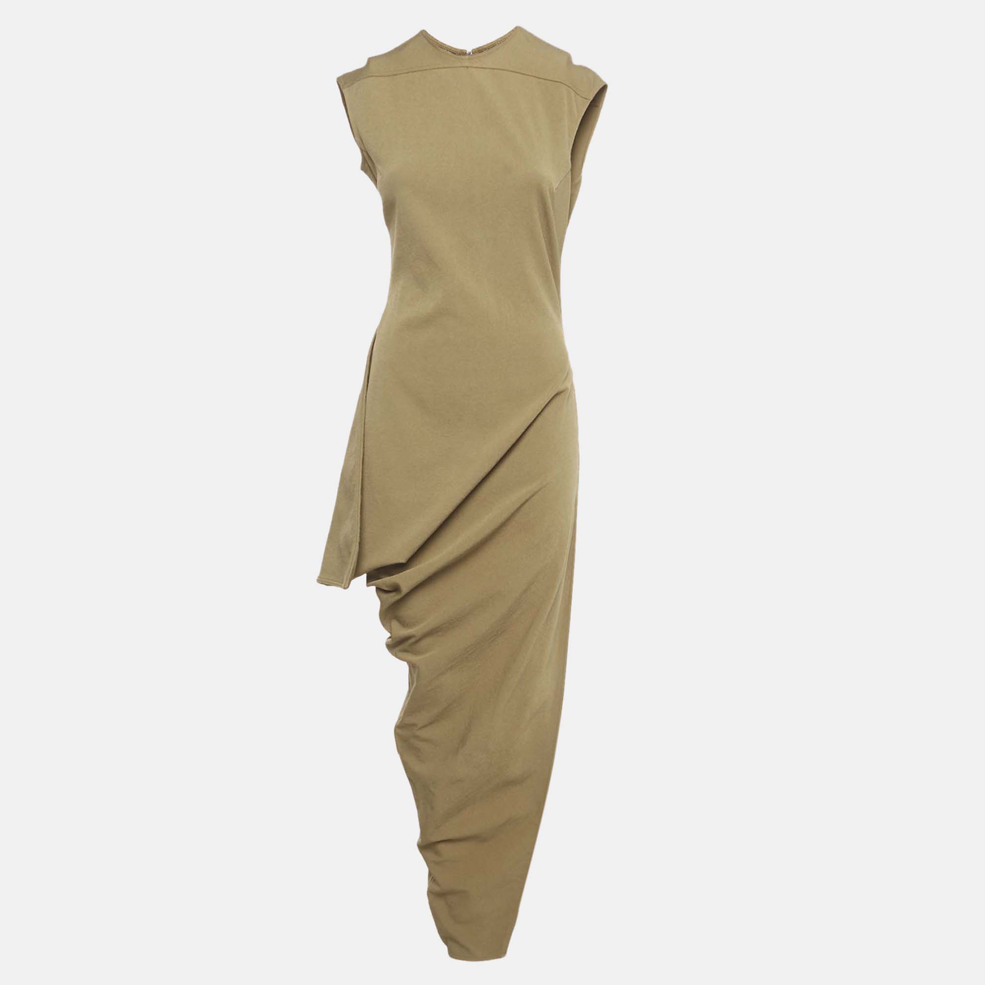 

Rick Owens Green Stretch Cotton Asymmetric Midi Dress M