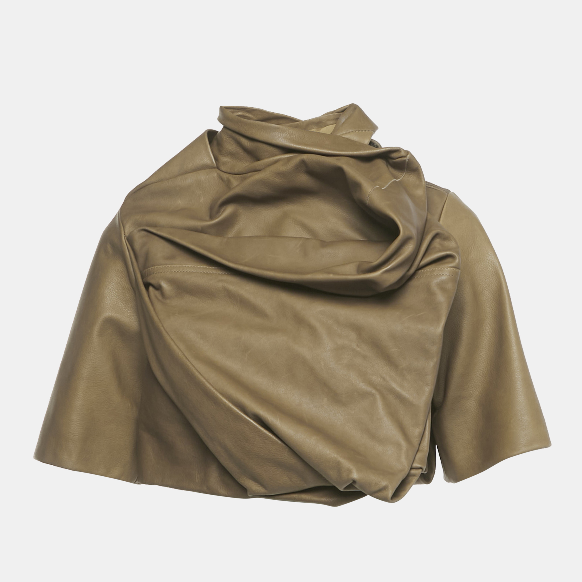 Pre-owned Rick Owens Fern Green Leather Draped Zip-up Jacket M