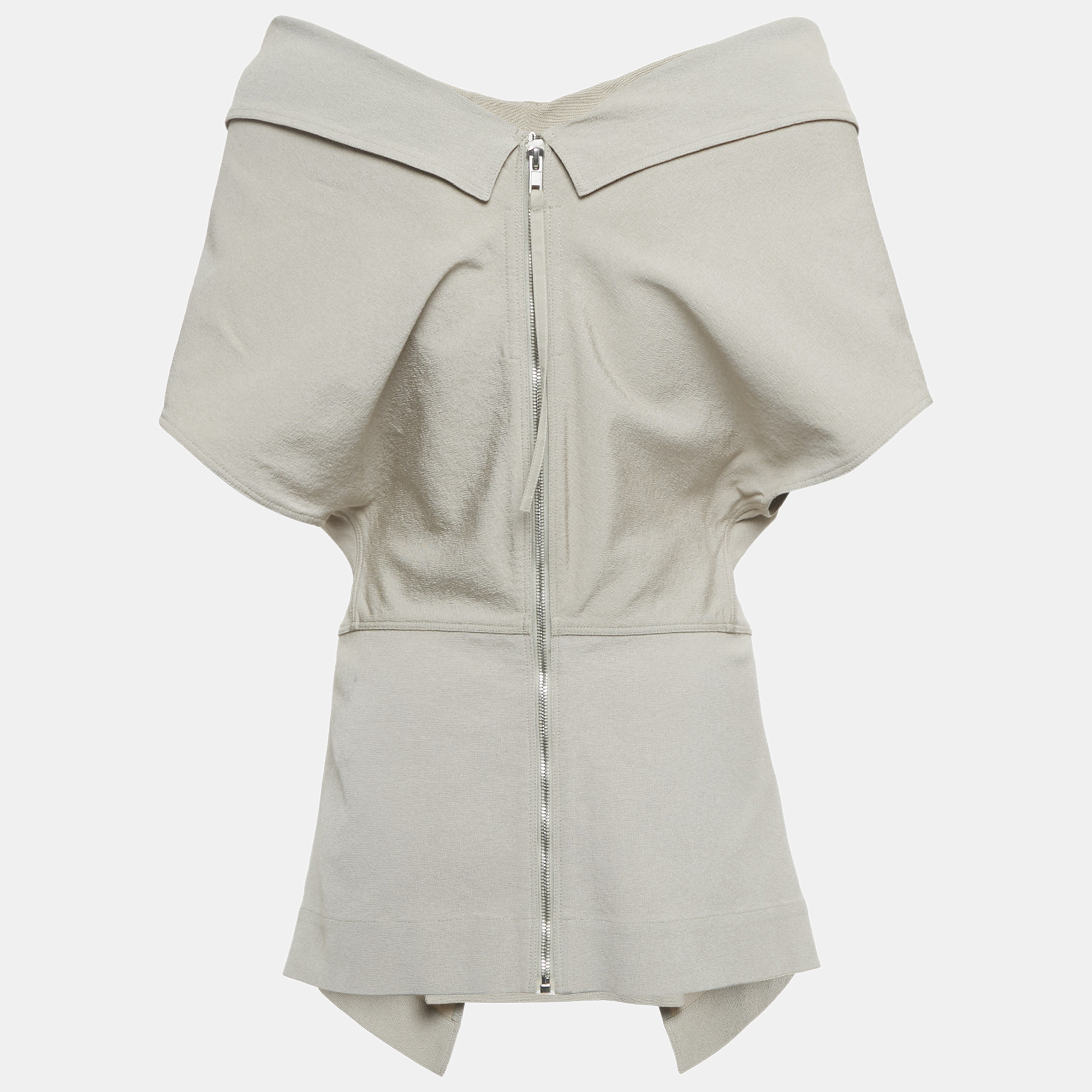 Pre-owned Rick Owens Pearl Green Zip-up Off-shoulder Top L