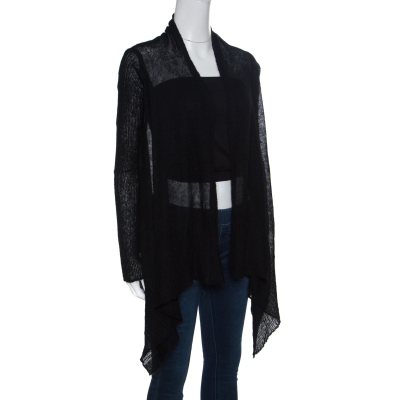 

Rick Owens Black Alpaca Wool Open Front Water Fall Cardigan