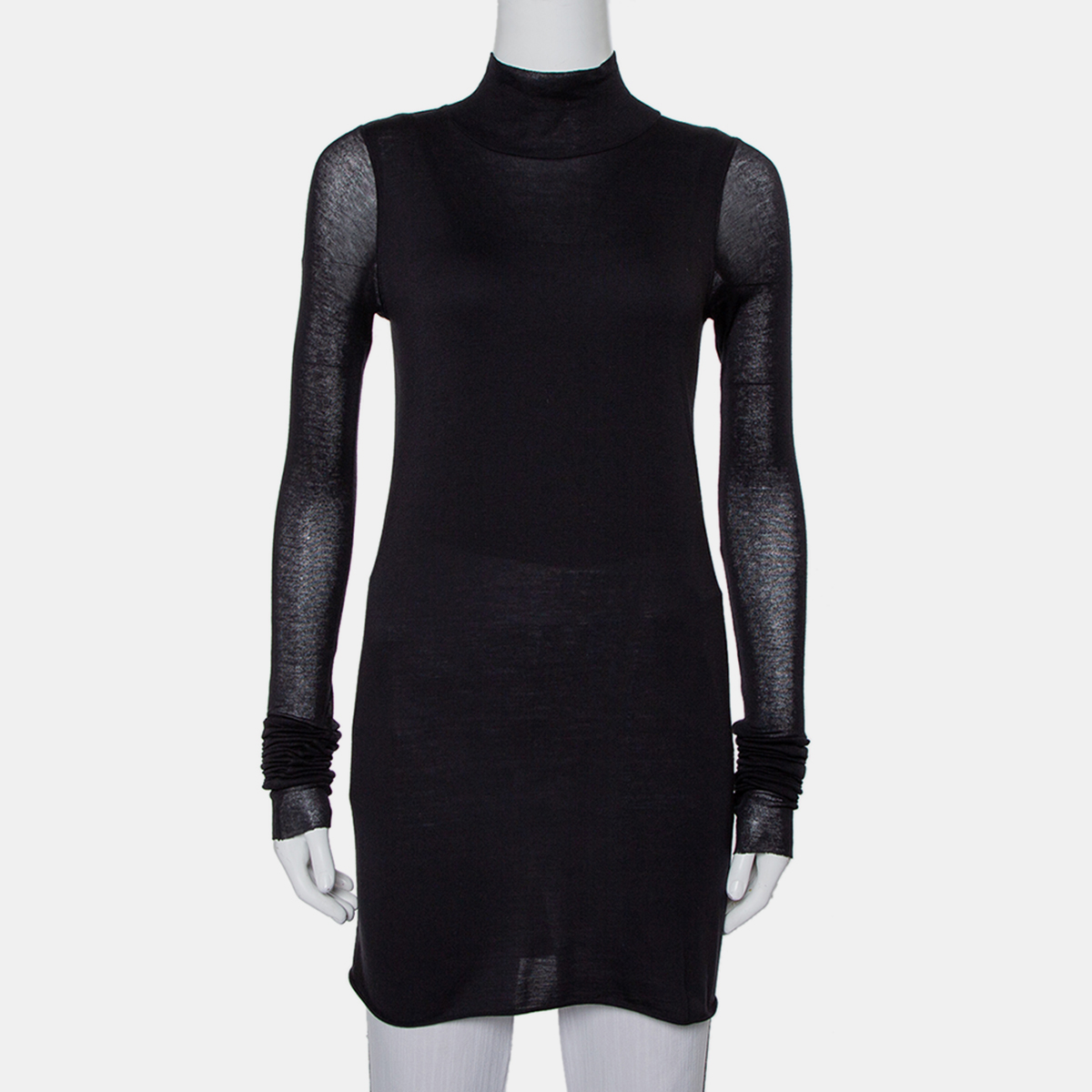 Pre-owned Rickowenslilies Black Knit Turtleneck Long Sleeve Mini Dress M
