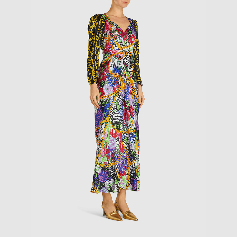 

Rixo Multicoloured Madonna Mixed-Print Crepe Midi Dress, Multicolor