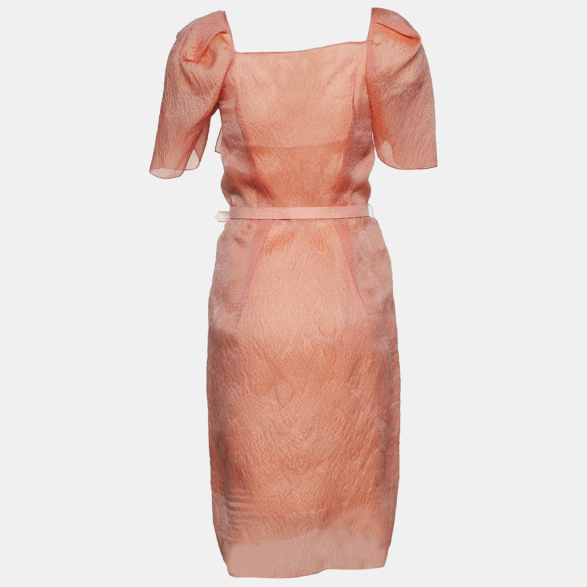 

RM by Roland Mouret Coral Pink Textured Silk Belted Dress