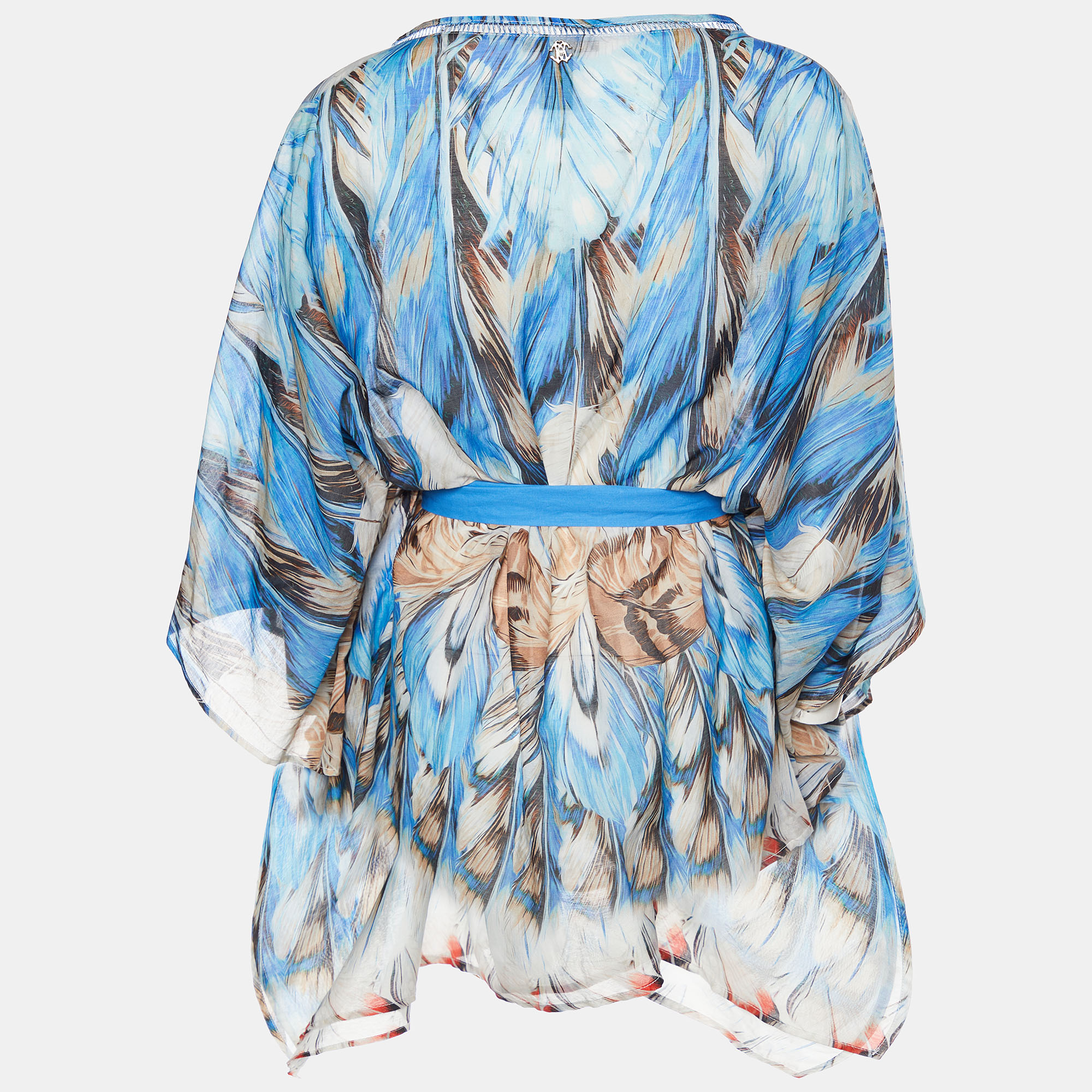 

Roberto Cavalli Beachwear Blue Printed Cotton & Silk Kaftan /XL
