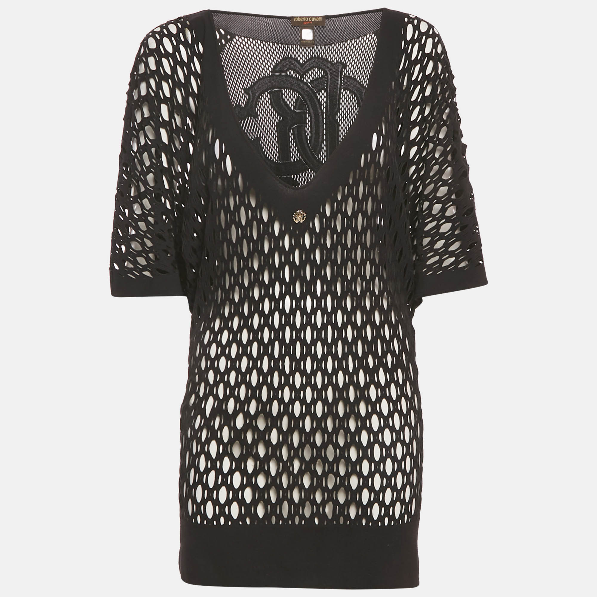 

Roberto Cavalli Gym Black Mesh Jersey Top