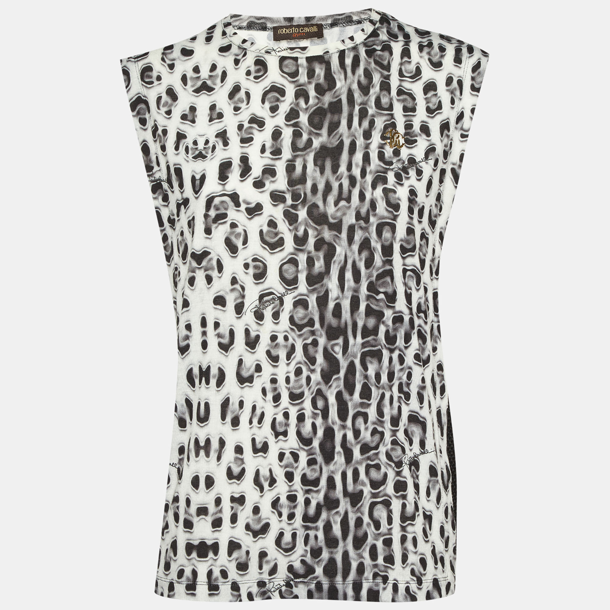 

Roberto Cavalli Gym Black/Grey Printed Jersey & Mesh Tank Top S