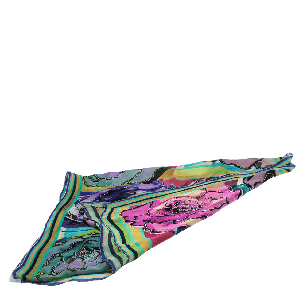 

Roberto Cavalli Multicolor Floral Printed Silk Scarf