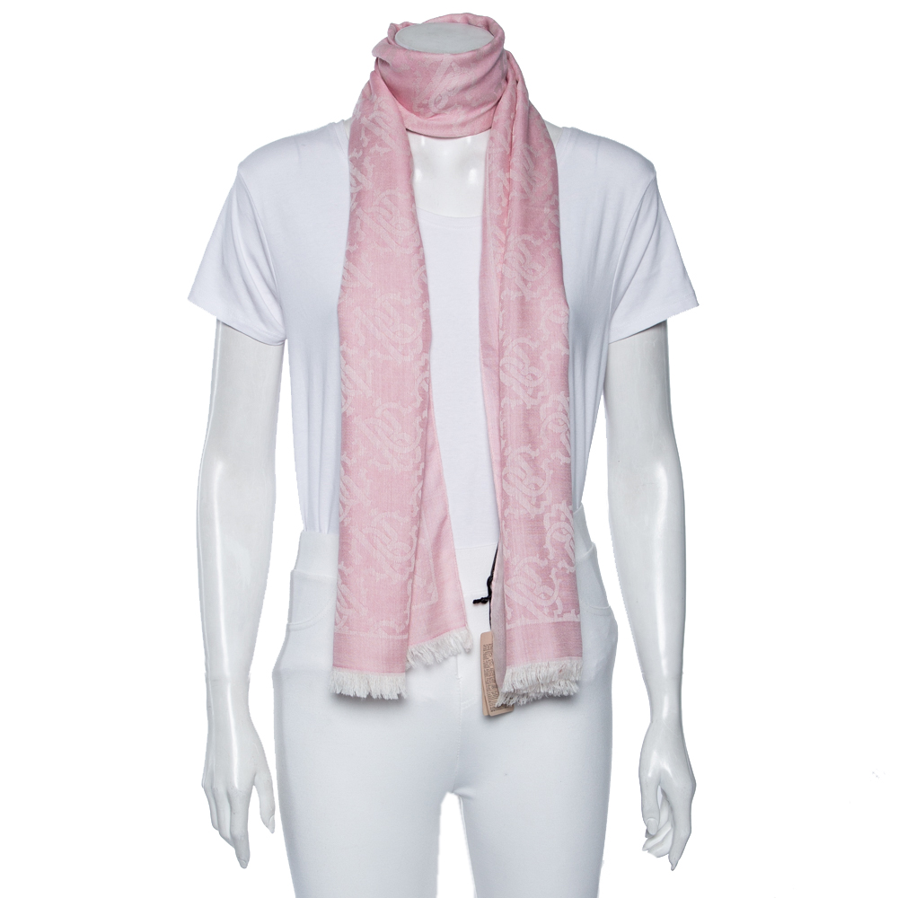 

Roberto Cavalli Pink Monogram Wool & Silk Jacquard Scarf